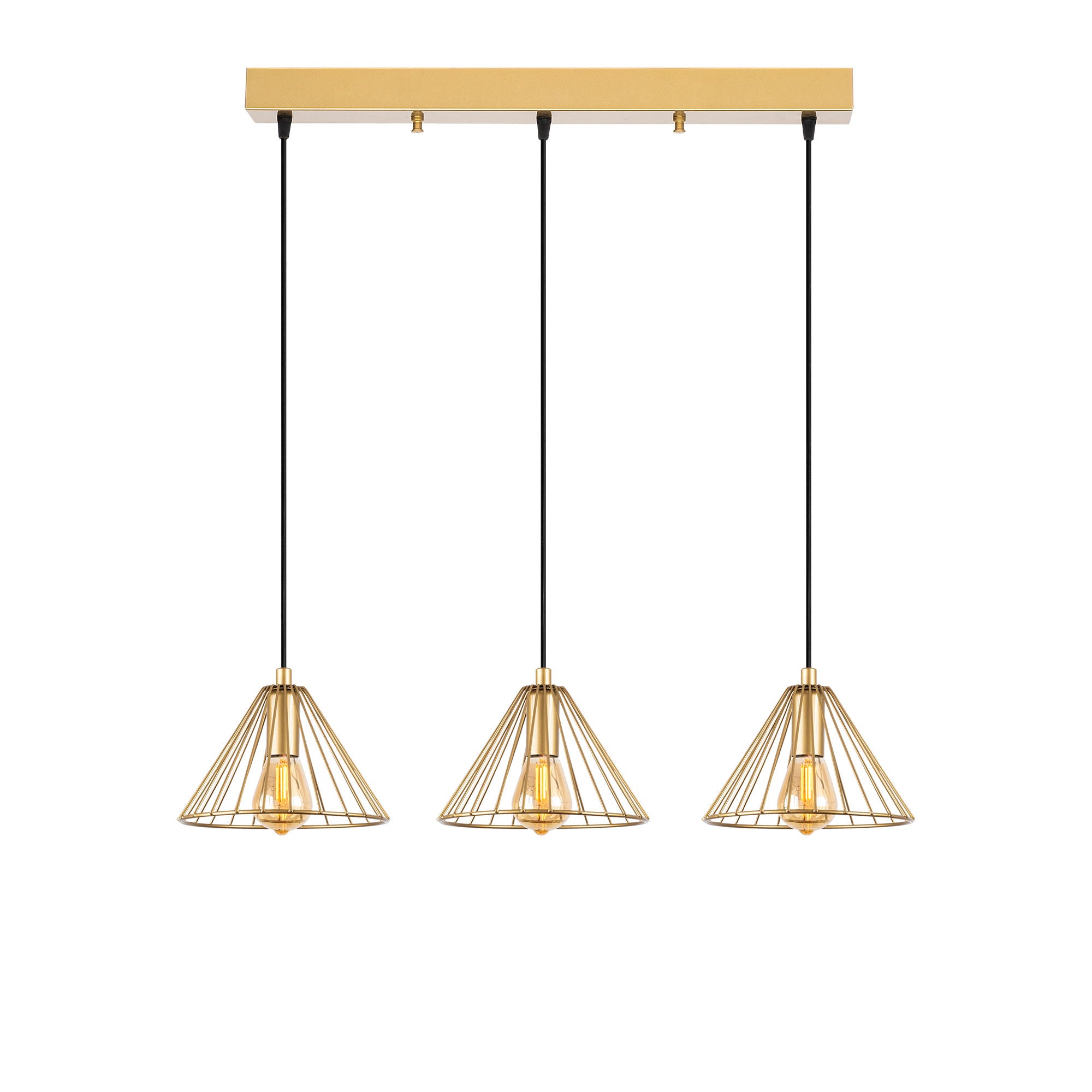Candeeiro de Teto Elegante Dourado Brilhante, Corpo em Metal, 72 x 20 x 117 cm | Altura Ajustável, 3 Soquetes E27, Design Moderno para Casa e Escritório | Classificação IP20