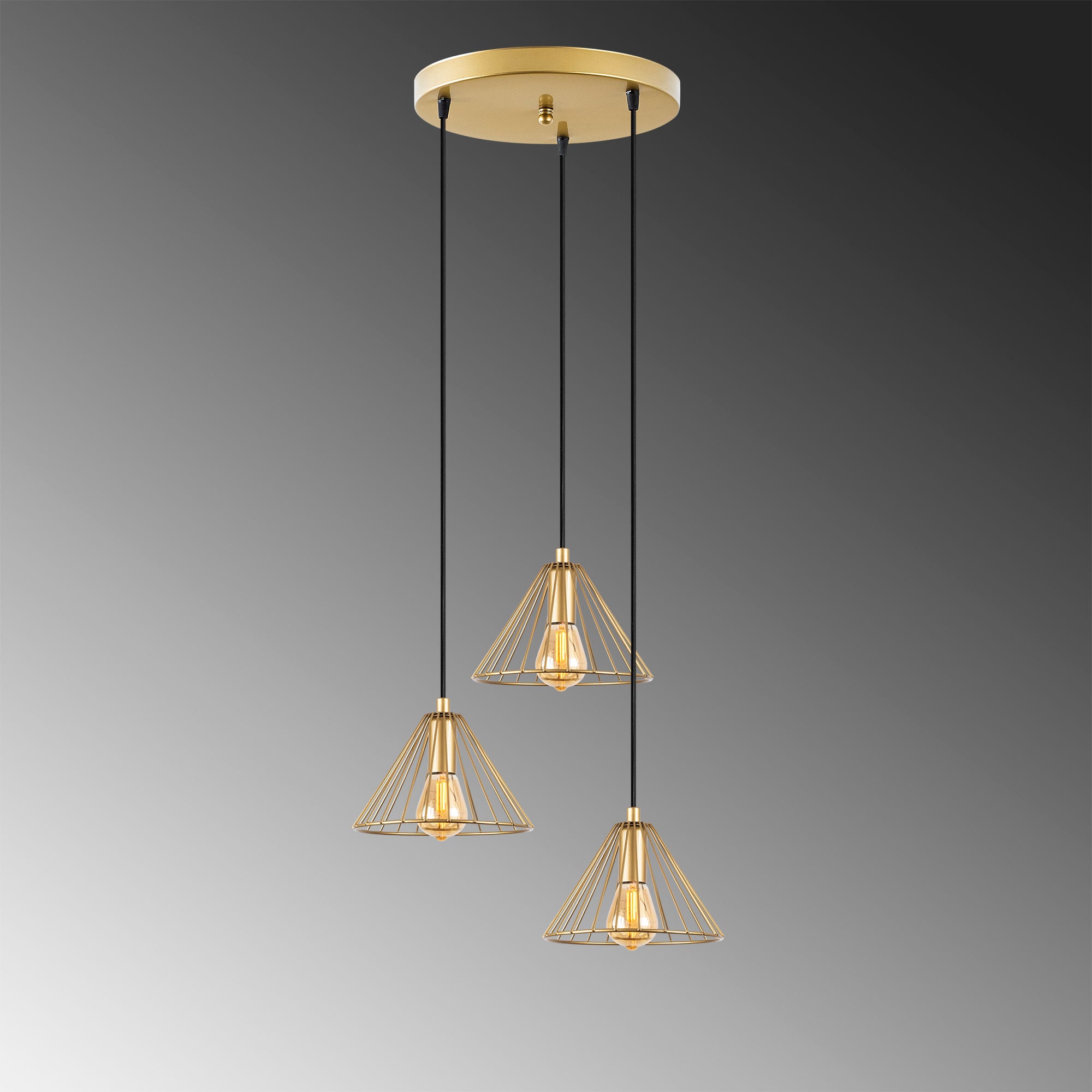 Candeeiro de Teto Elegante Dourado Brilhante, 41 x 41 x 117 cm | Corpo em Metal, Altura Ajustável, 3 Soquetes E27 | Design Moderno e Glamouroso para Interiores Elegantes