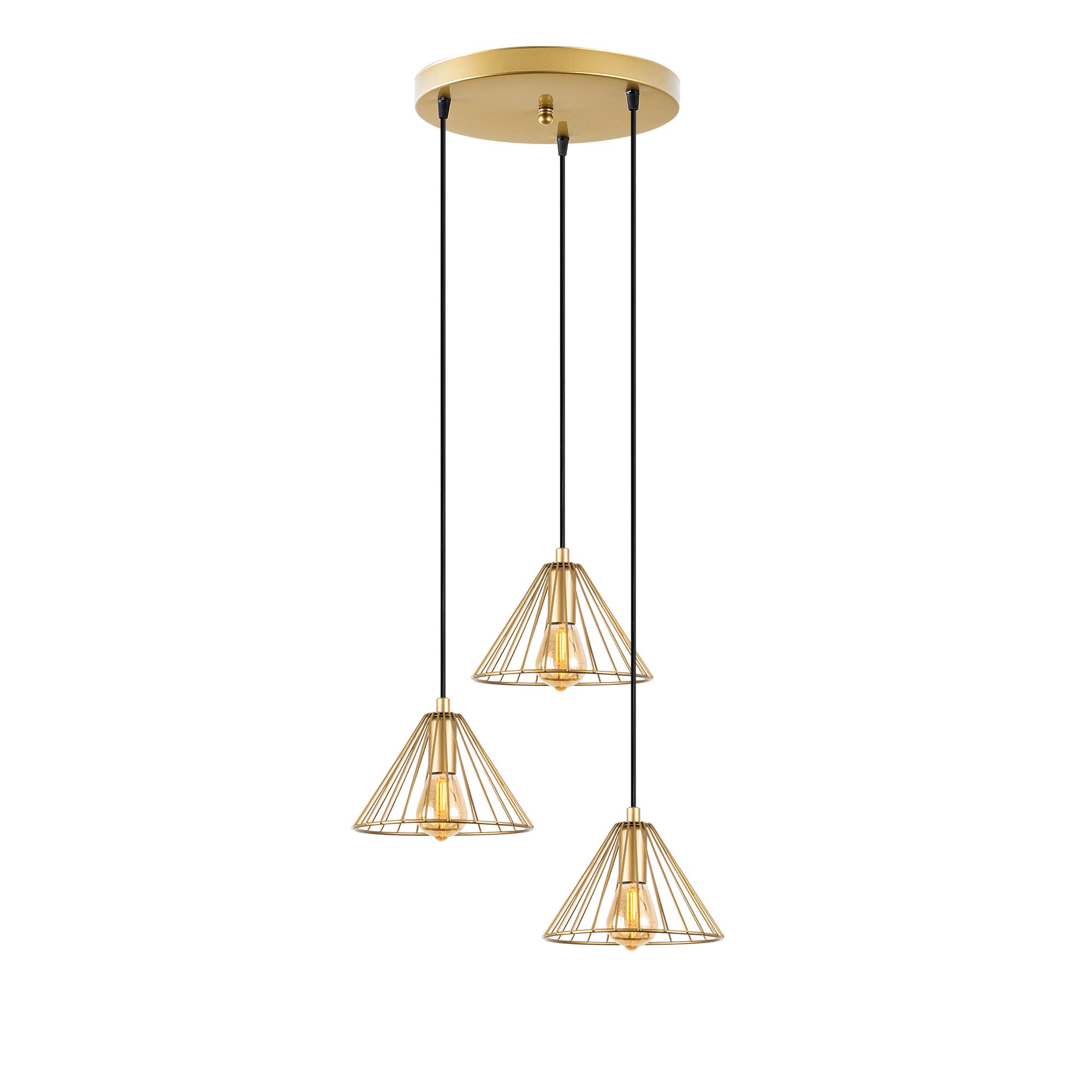 Candeeiro de Teto Elegante Dourado Brilhante, 41 x 41 x 117 cm | Corpo em Metal, Altura Ajustável, 3 Soquetes E27 | Design Moderno e Glamouroso para Interiores Elegantes