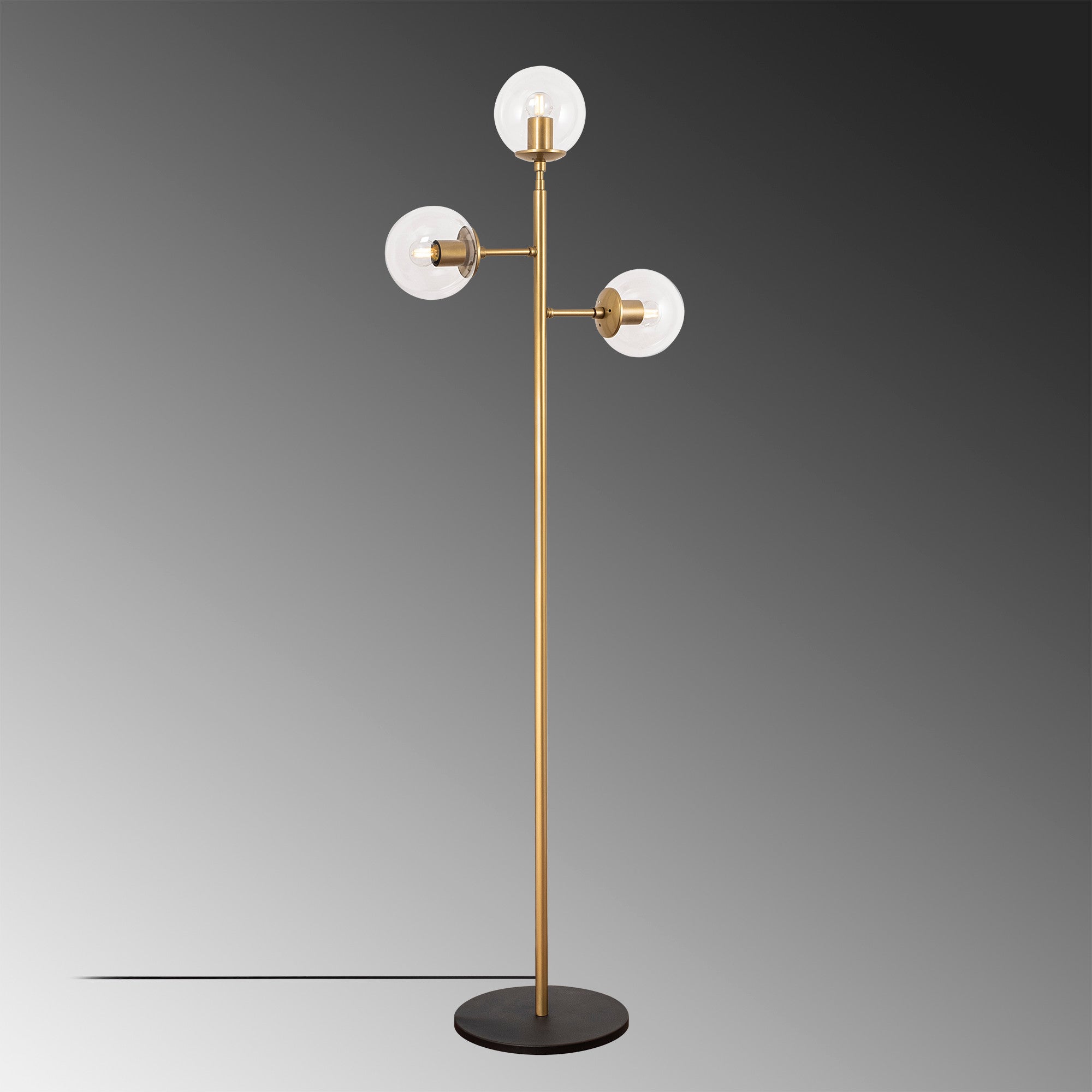 Candeeiro de Pé Elegante, Dourado Brilhante, 163 cm de Altura | Corpo e Base de Metal, Tampa de Vidro, IP20, 3 Soquetes E14 | Design Moderno e Glamouroso para Decoração de Casa e Hotel