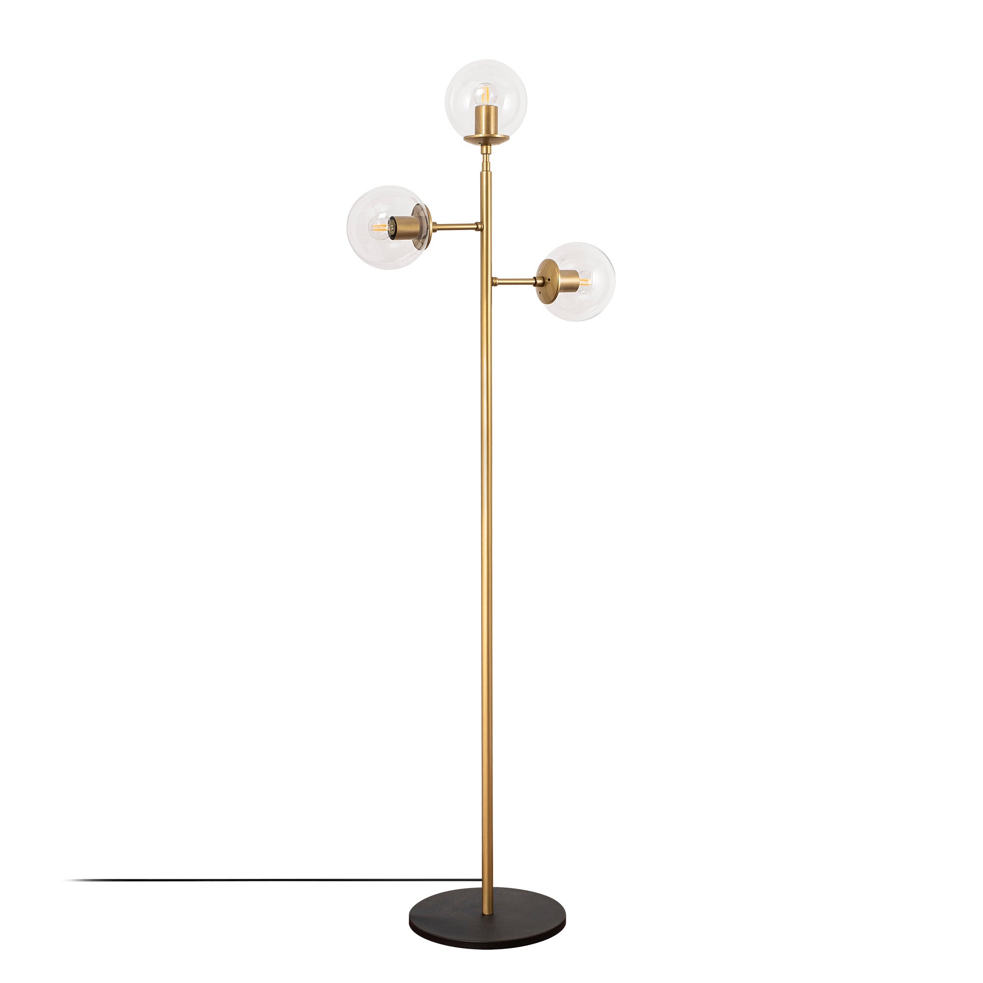 Candeeiro de Pé Elegante, Dourado Brilhante, 163 cm de Altura | Corpo e Base de Metal, Tampa de Vidro, IP20, 3 Soquetes E14 | Design Moderno e Glamouroso para Decoração de Casa e Hotel
