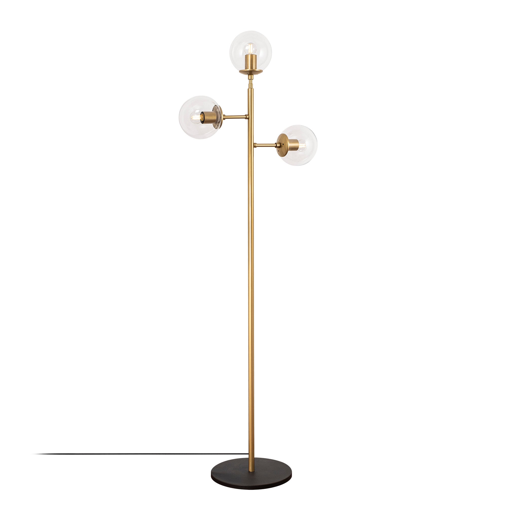 Candeeiro de Pé Elegante, Dourado Brilhante, 163 cm de Altura | Corpo e Base de Metal, Tampa de Vidro, IP20, 3 Soquetes E14 | Design Moderno e Glamouroso para Decoração de Casa e Hotel