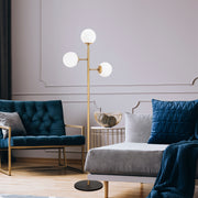 Candeeiro de Pé Elegante, Dourado Brilhante, 163 cm de Altura | Corpo e Base de Metal, Tampa de Vidro, IP20, 3 Soquetes E14 | Design Moderno e Glamouroso para Decoração de Casa e Hotel