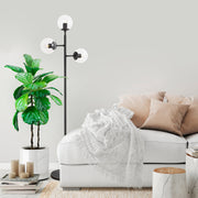 Candeeiro de Pé moderna com corpo de metal e tampa de vidro, 163 cm de altura, design preto e branco, IP20, soquete E14, perfeita para decoração industrial e escandinava