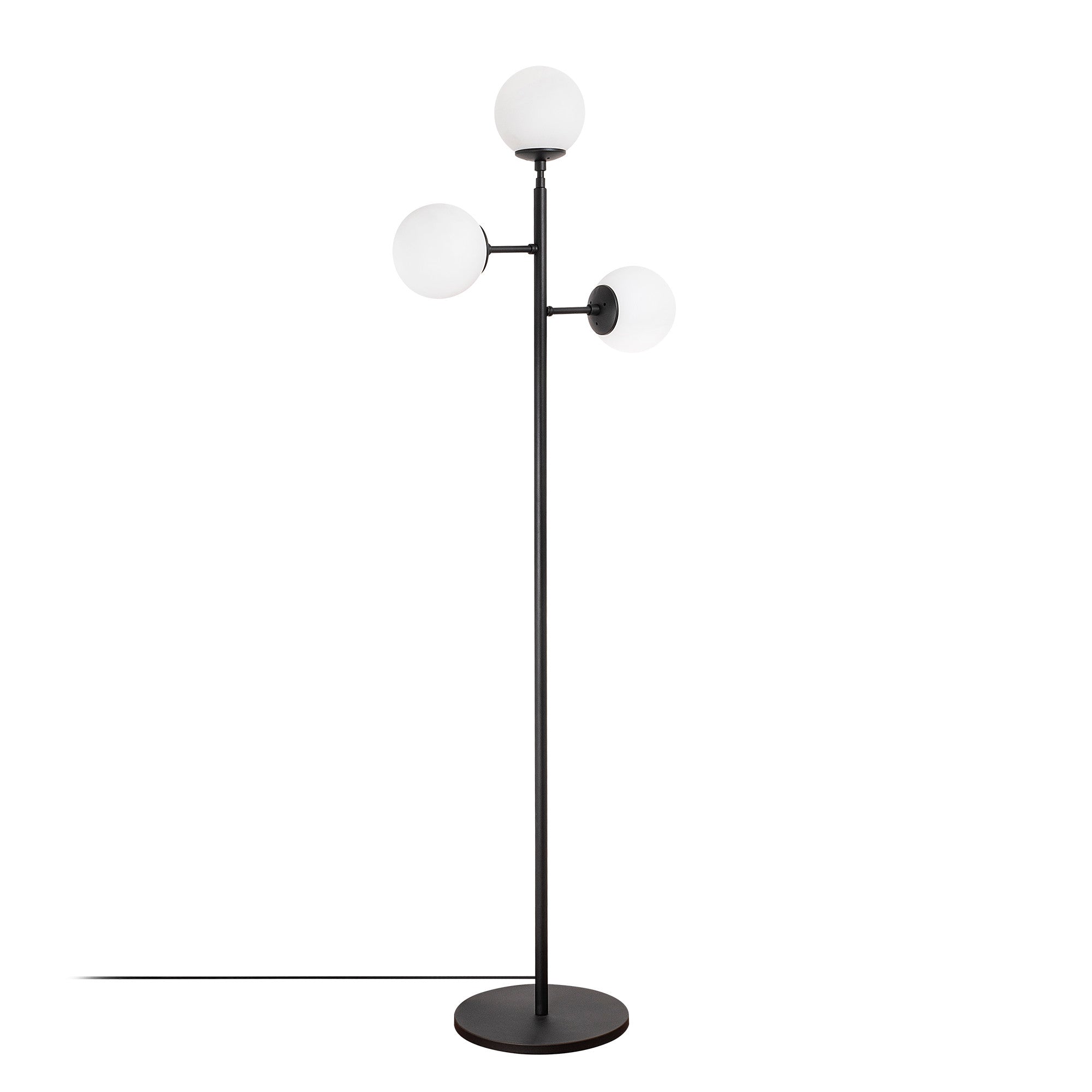 Candeeiro de Pé Moderna, Preta e Branca, 163 cm de Altura | Corpo e Base de Metal, Tampa de Vidro, IP20, 3 Soquetes E14 | Design Industrial e Escandinavo Elegante