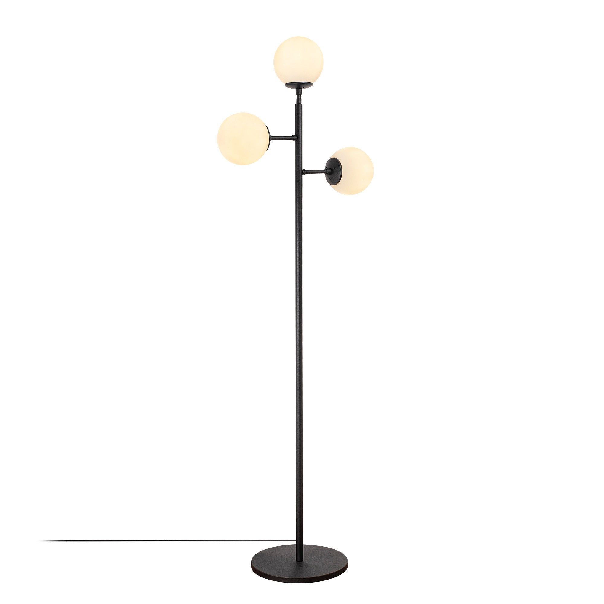 Candeeiro de Pé Moderna, Preta e Branca, 163 cm de Altura | Corpo e Base de Metal, Tampa de Vidro, IP20, 3 Soquetes E14 | Design Industrial e Escandinavo Elegante