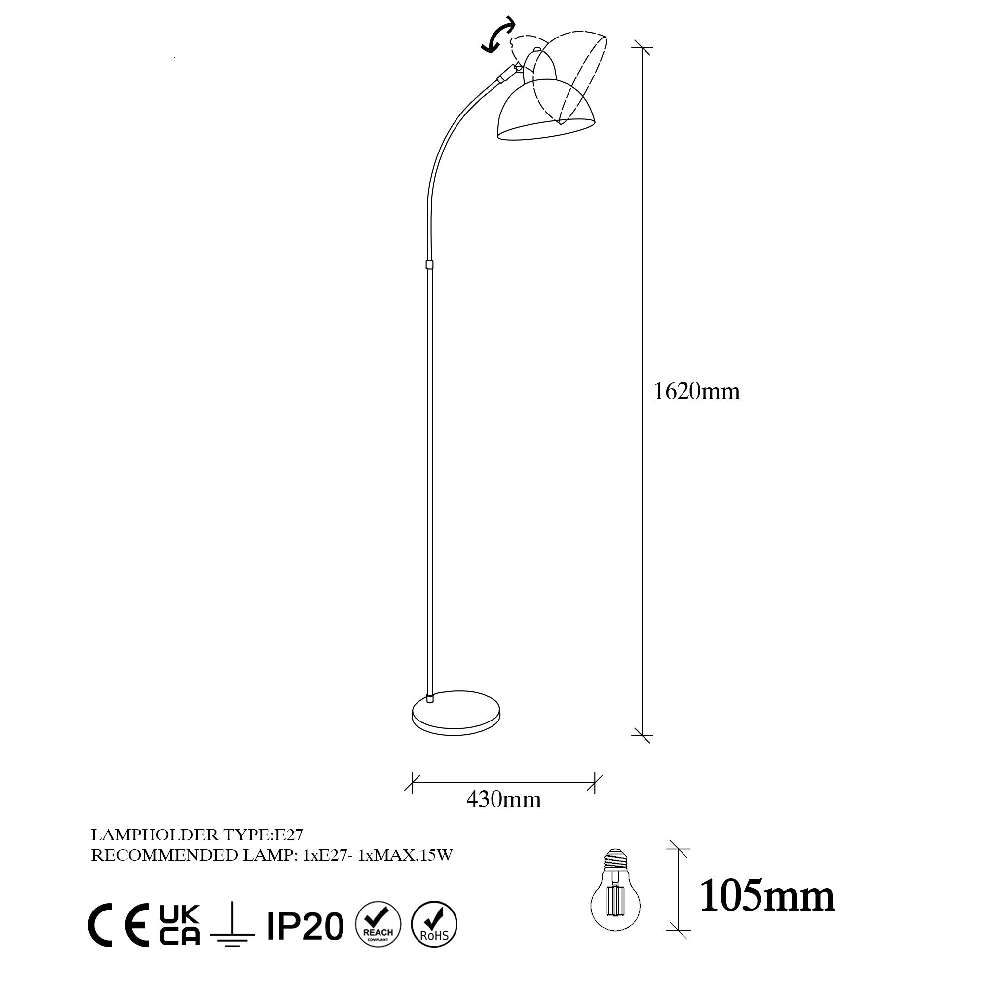 Candeeiro de Pé Elegante, Preta e Antiga, 162 cm de Altura | Corpo em Metal, Soquete E27, IP20 | Ideal para Decoração Moderna, Industrial e Escandinava