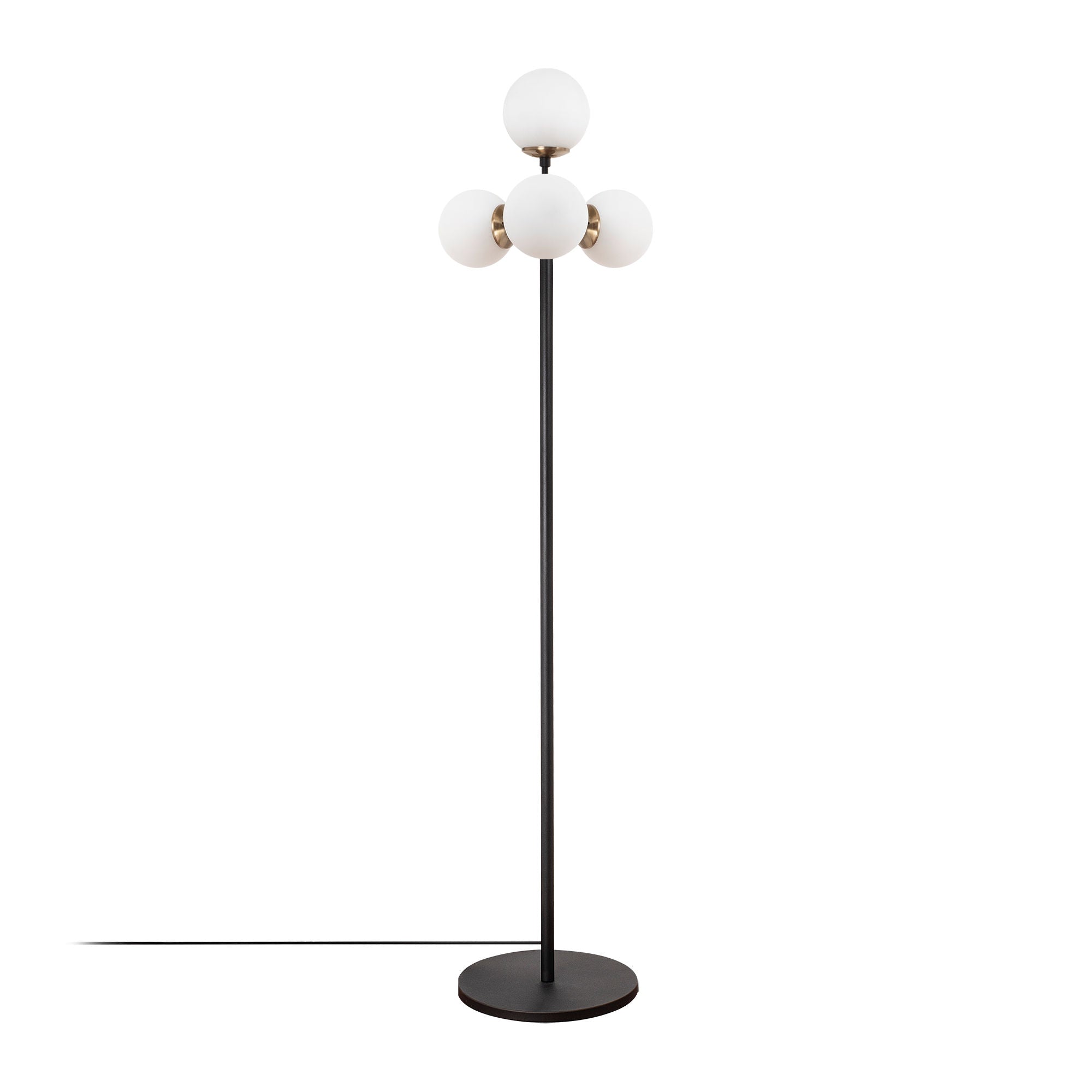 Candeeiro de Pé moderna com corpo de metal e base de vidro, 48 x 48 x 163 cm | 4 soquetes E14, cabo de 200 cm | Design elegante em preto, antigo e branco para decoração industrial e escandinava