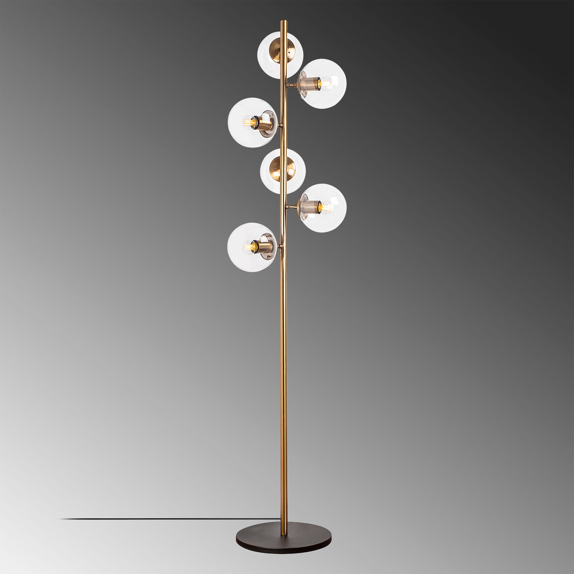 Candeeiro de Pé moderna com corpo de metal e tampa de vidro, design vintage, 35 x 22 x 163 cm | 6 soquetes E14, elegante e funcional para decoração glamorosa e escandinava
