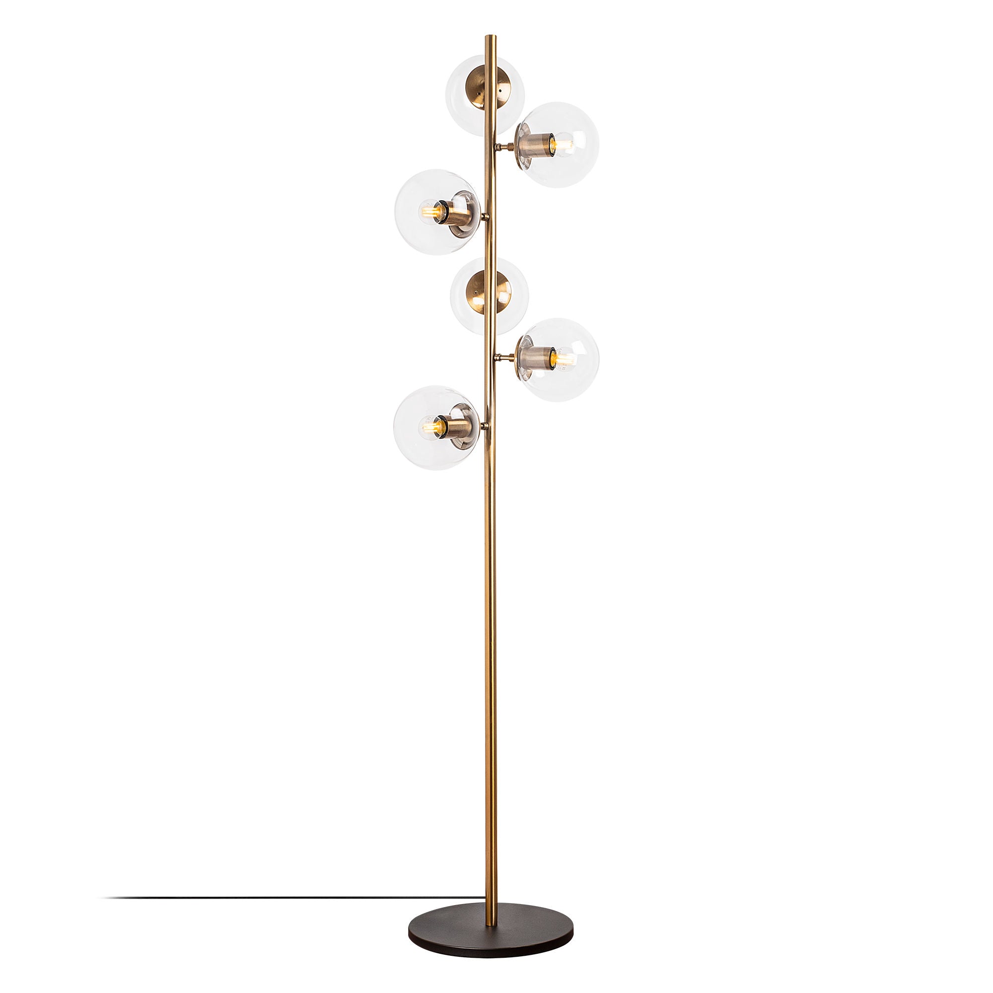 Candeeiro de Pé moderna com corpo de metal e tampa de vidro, design vintage, 35 x 22 x 163 cm | 6 soquetes E14, elegante e funcional para decoração glamorosa e escandinava