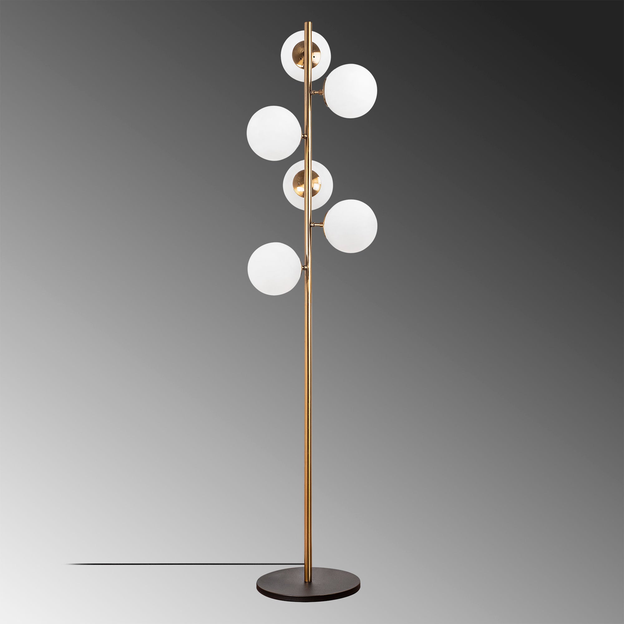 Candeeiro de Pé moderna com corpo de metal e tampa de vidro, design vintage, 35 x 22 x 163 cm | 6 soquetes E14, elegante e funcional para decoração glamorosa e escandinava