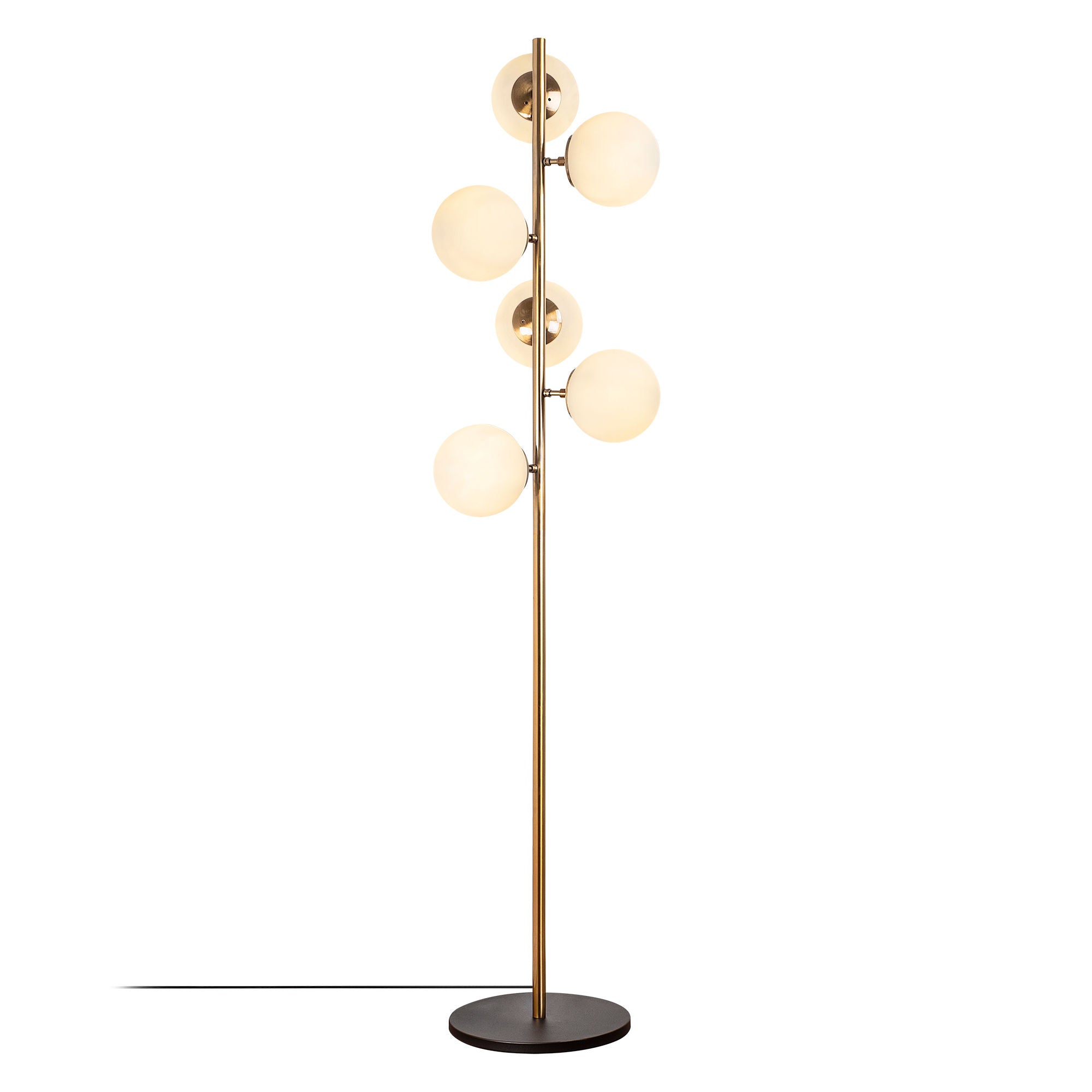 Candeeiro de Pé moderna com corpo de metal e tampa de vidro, design vintage, 35 x 22 x 163 cm | 6 soquetes E14, elegante e funcional para decoração glamorosa e escandinava