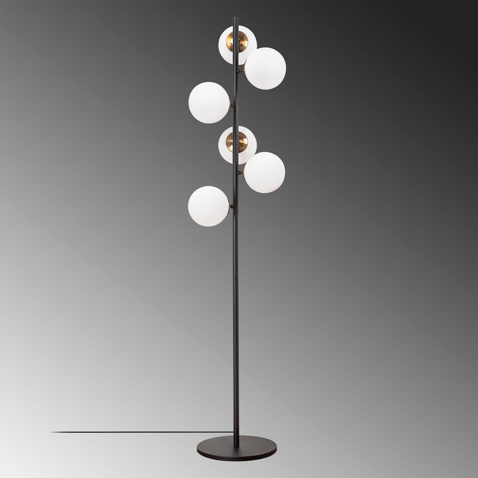 Candeeiro de Pé moderna com corpo de metal e tampa de vidro, preta, 35 x 22 x 163 cm | 6 soquetes E14, design escandinavo elegante para casa e escritório