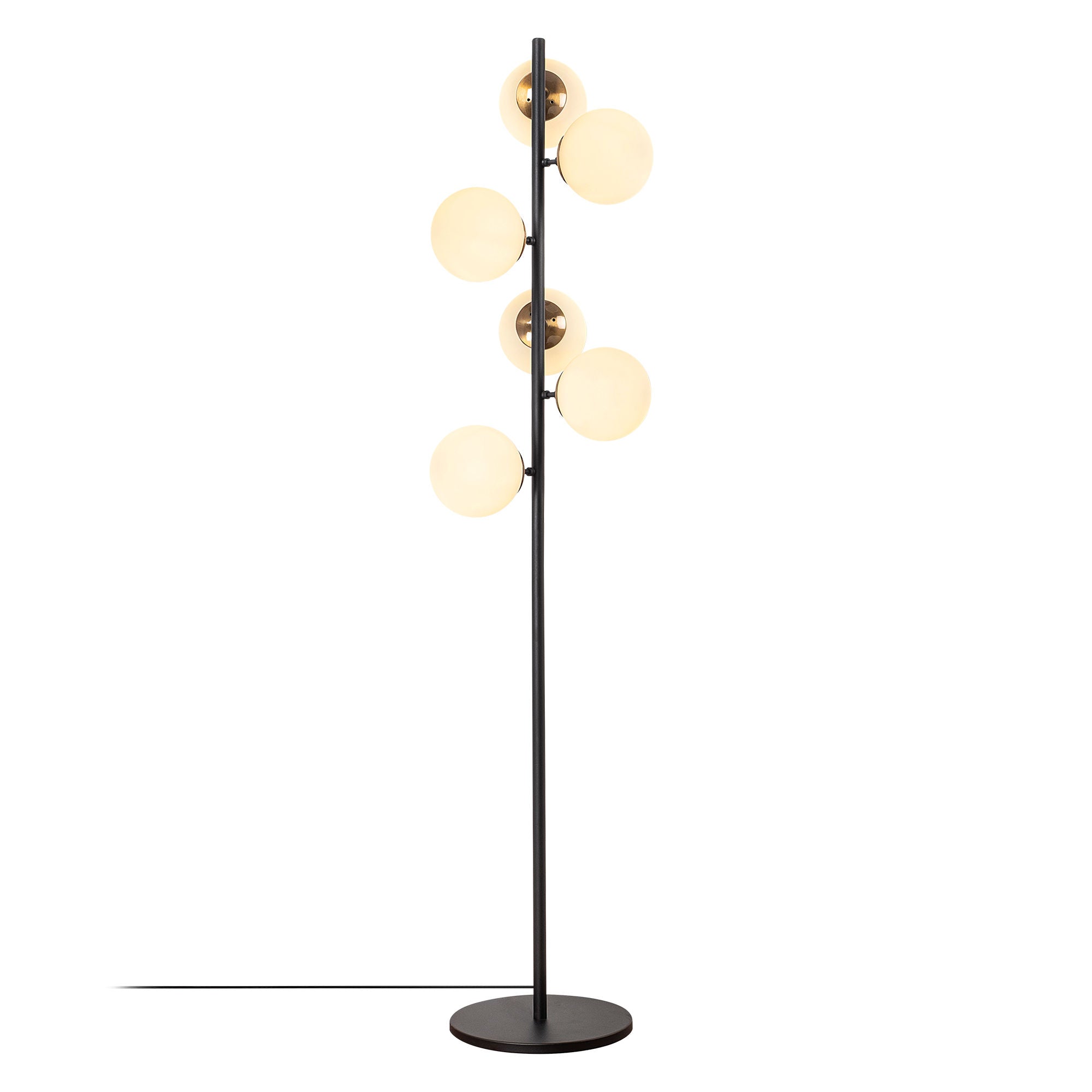 Candeeiro de Pé moderna com corpo de metal e tampa de vidro, preta, 35 x 22 x 163 cm | 6 soquetes E14, design escandinavo elegante para casa e escritório