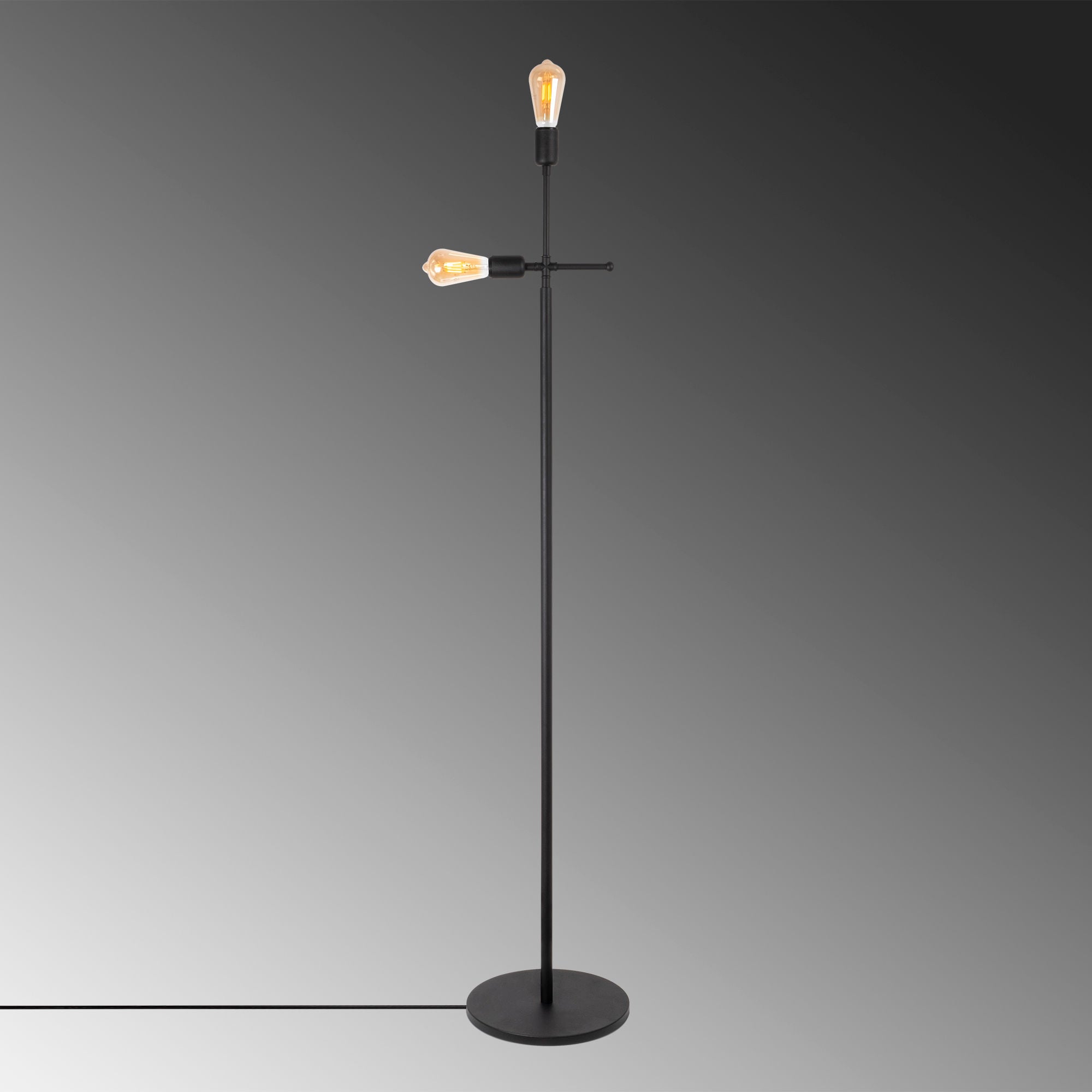 Candeeiro de Pé Industrial Moderna, Corpo em Metal Preto, 30 x 30 x 160 cm | 2 Soquetes E27, 40 W Máx., Cabo de 200 cm | Iluminação Elegante para Casa e Escritório