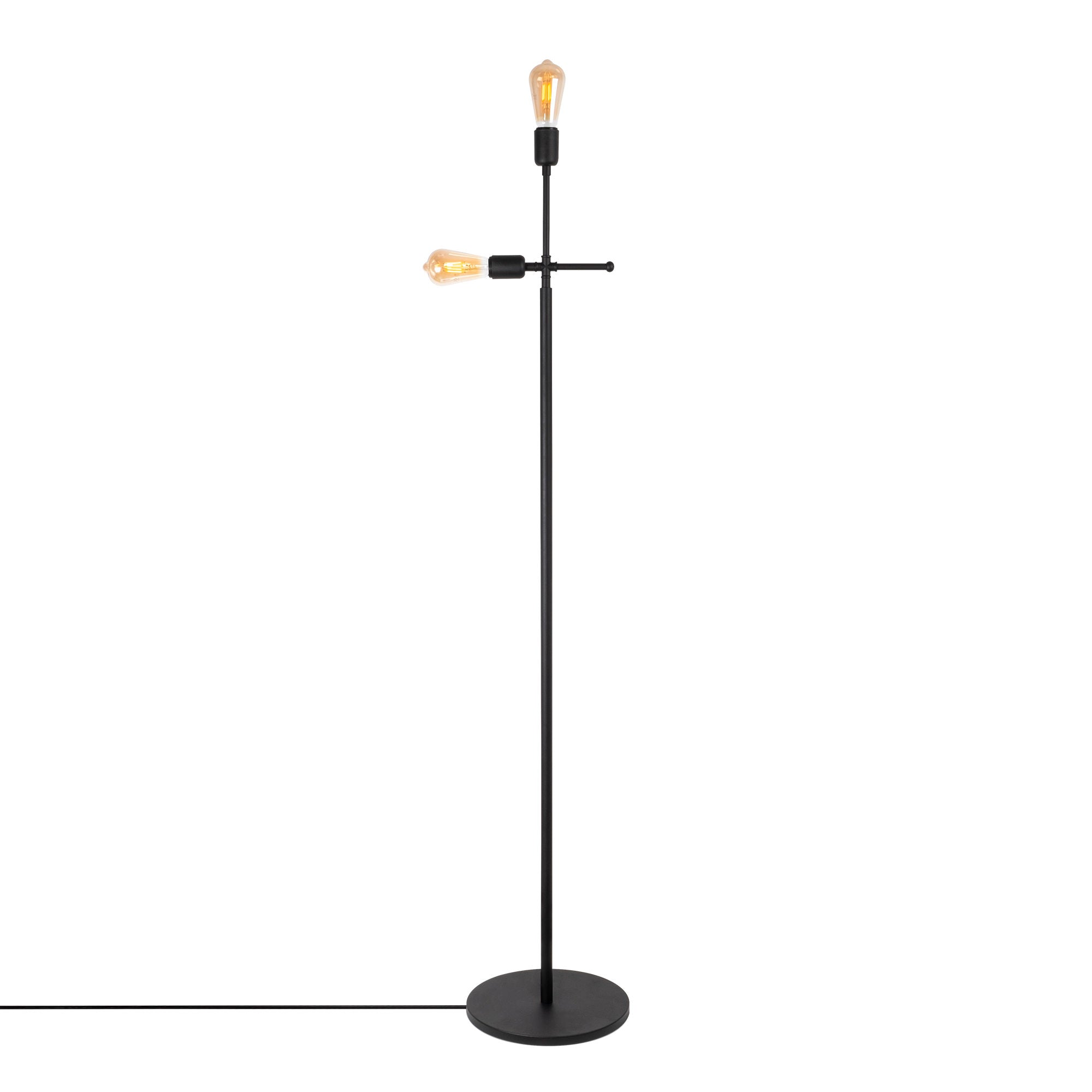 Candeeiro de Pé Industrial Moderna, Corpo em Metal Preto, 30 x 30 x 160 cm | 2 Soquetes E27, 40 W Máx., Cabo de 200 cm | Iluminação Elegante para Casa e Escritório