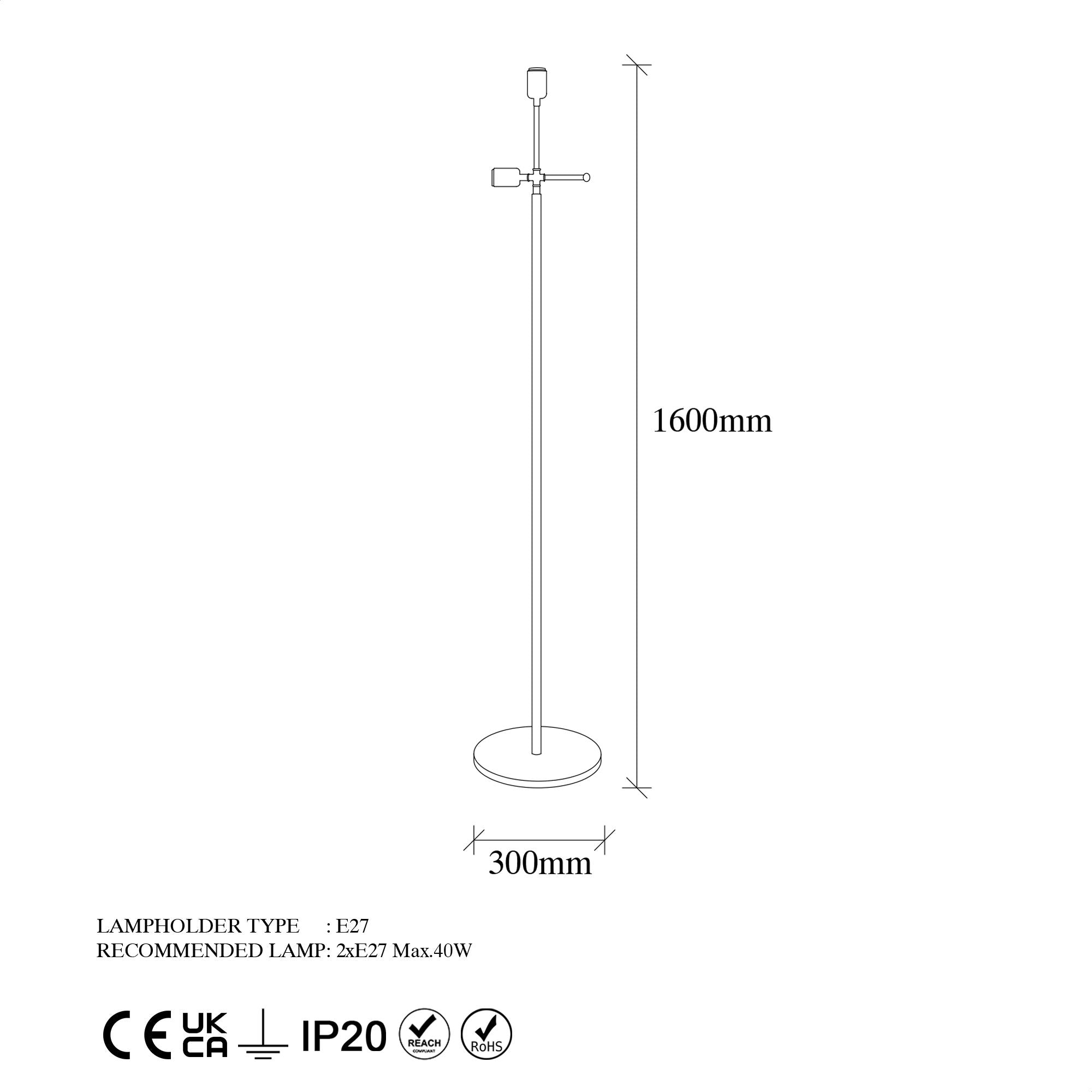 Candeeiro de Pé Industrial Moderna, Corpo em Metal Preto, 30 x 30 x 160 cm | 2 Soquetes E27, 40 W Máx., Cabo de 200 cm | Iluminação Elegante para Casa e Escritório