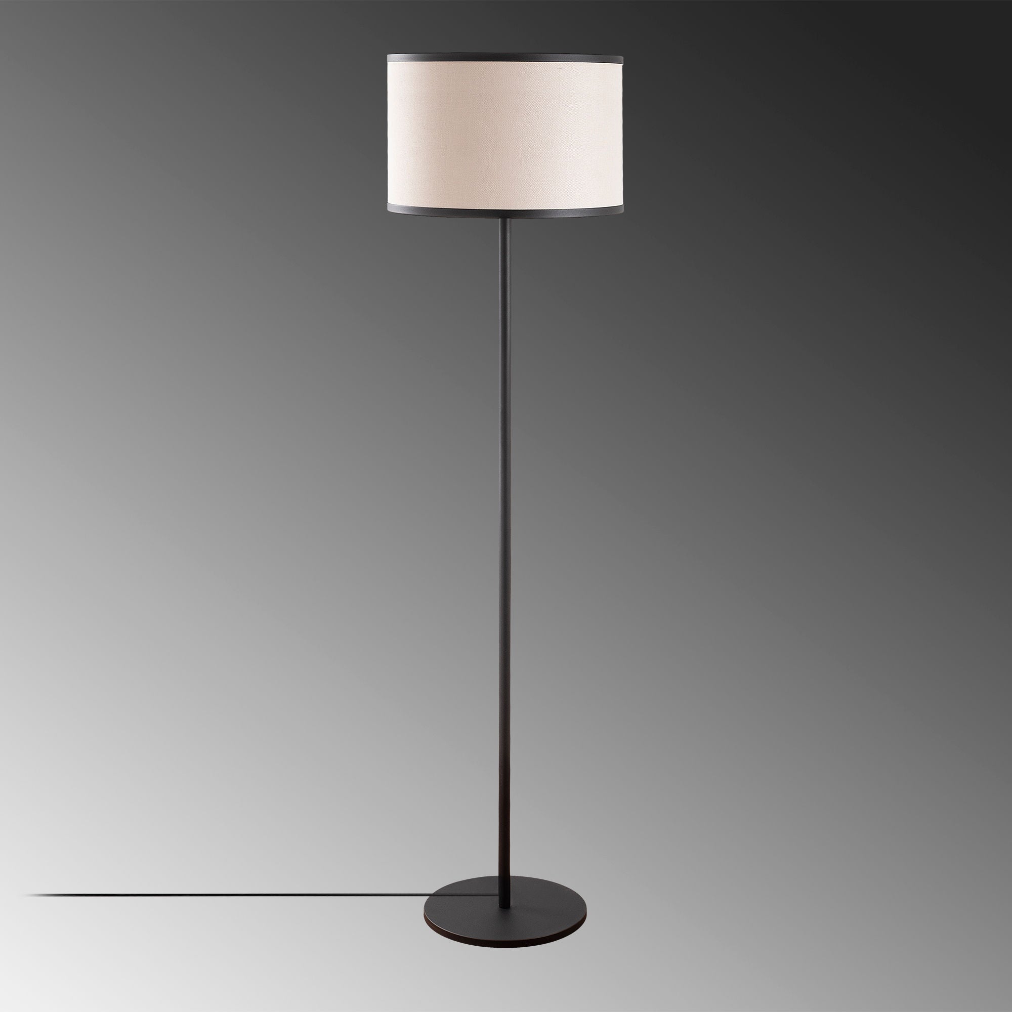 Candeeiro de Pé moderna com corpo de metal e base de tecido, 40 x 40 x 156 cm, design preto e branco, soquete E27, perfeita para decoração escandinava e de hotéis
