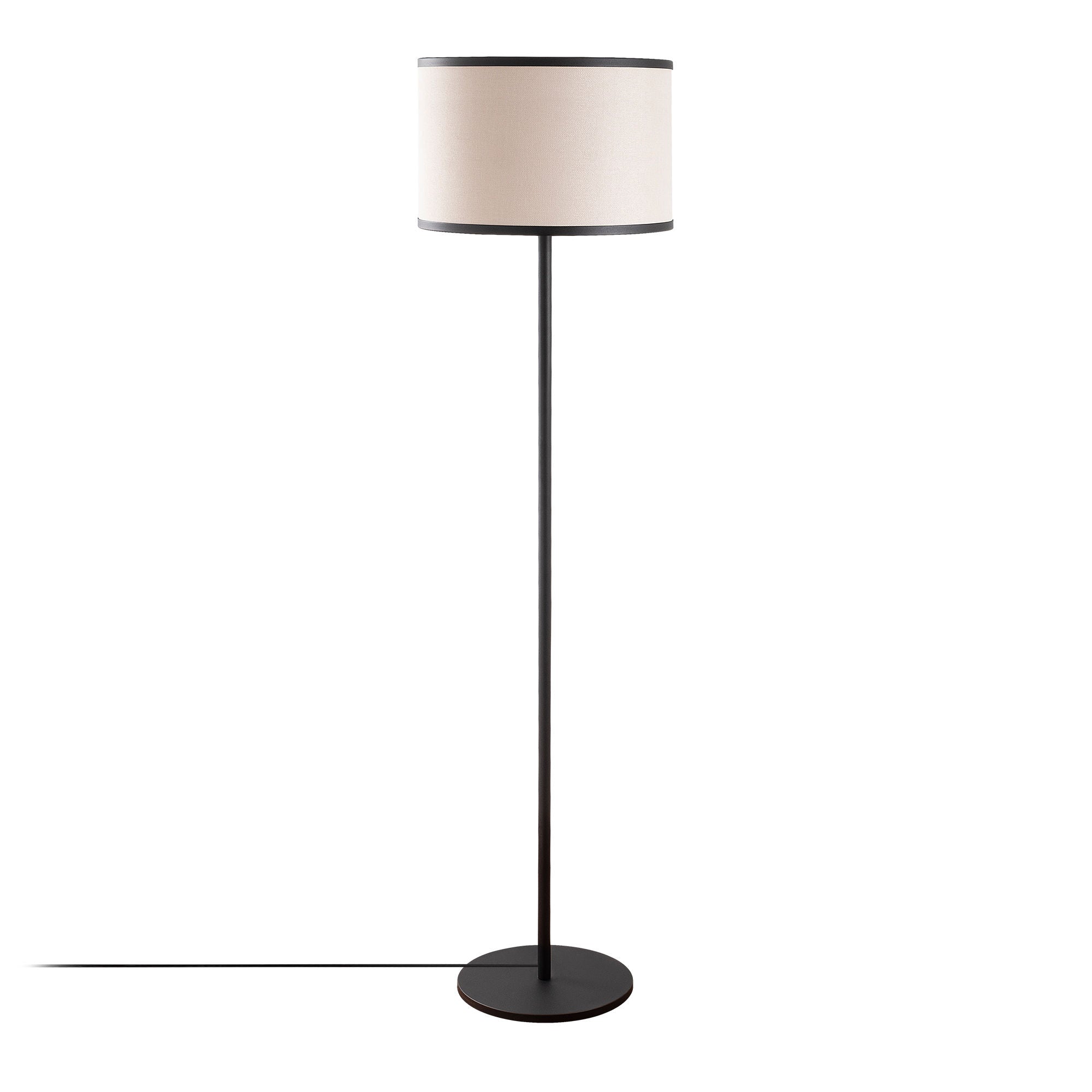 Candeeiro de Pé moderna com corpo de metal e base de tecido, 40 x 40 x 156 cm, design preto e branco, soquete E27, perfeita para decoração escandinava e de hotéis