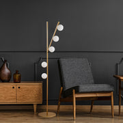 Candeeiro de Pé Elegante Dourada, Corpo de Metal com Tampa de Vidro, 31 x 52 x 167 cm | 5 Soquetes G9, Cabo de 200 cm | Design Escandinavo Moderno para Decoração Glamourosa