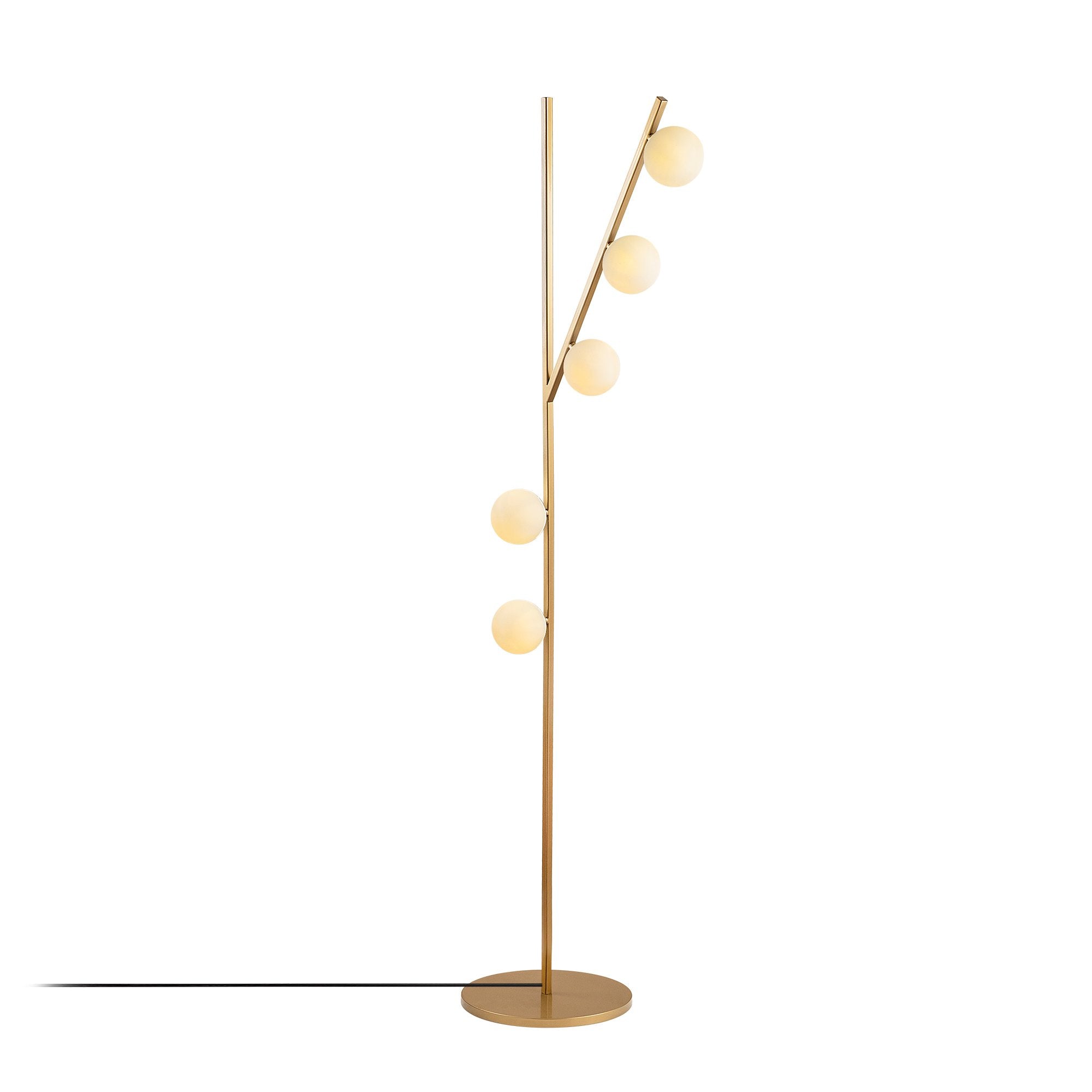 Candeeiro de Pé Elegante Dourada, Corpo de Metal com Tampa de Vidro, 31 x 52 x 167 cm | 5 Soquetes G9, Cabo de 200 cm | Design Escandinavo Moderno para Decoração Glamourosa
