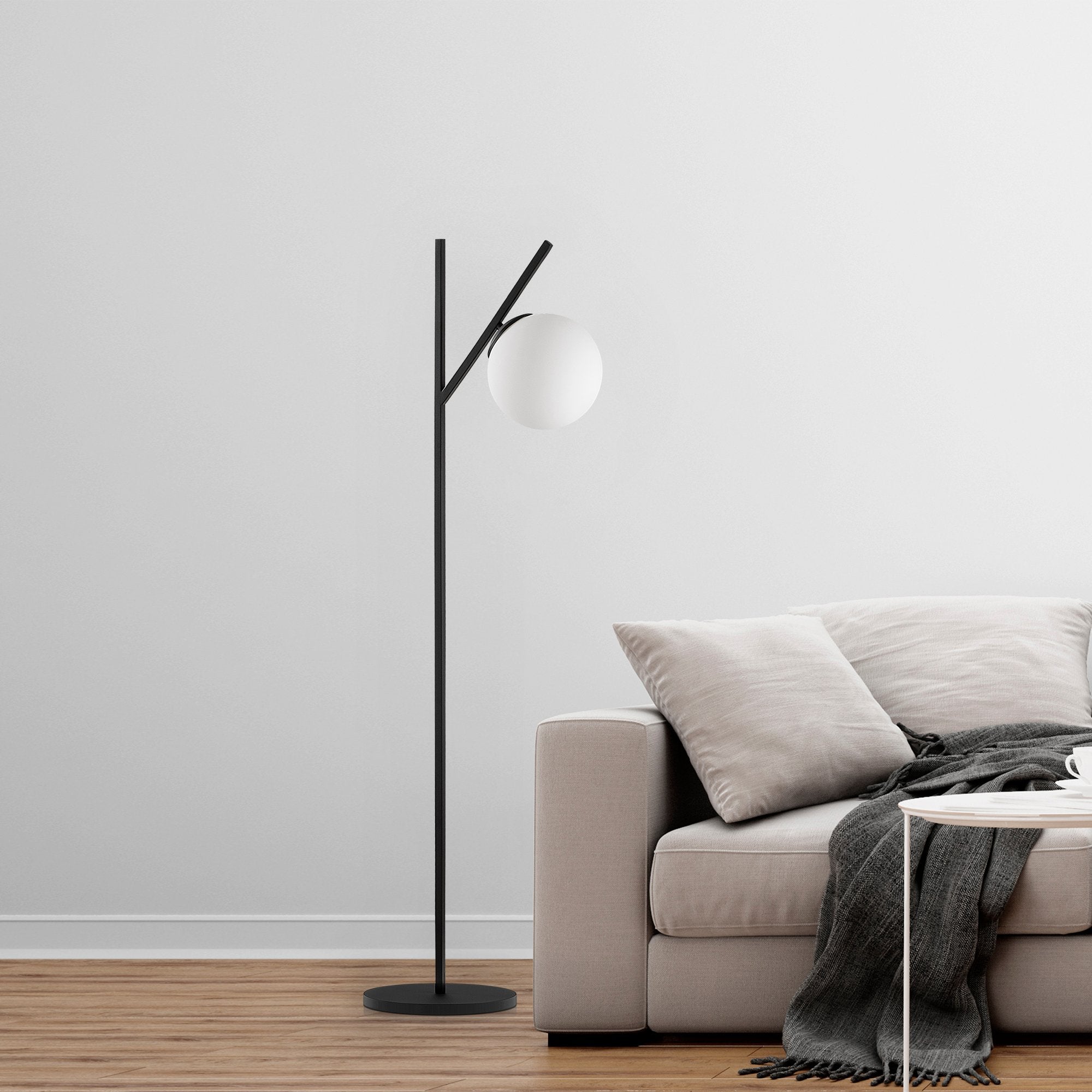 Candeeiro de Pé moderna com corpo de metal e base de vidro, 31 x 45 x 152 cm, preta e creme | Soquete E14, 40 W máx., cabo de 200 cm | Design industrial e escandinavo elegante