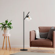 Candeeiro de Pé preta moderna com corpo de metal e tampa de vidro, 31 x 45 x 152 cm | Soquete E14, 40 W máx., cabo de 200 cm | Design industrial e escandinavo elegante