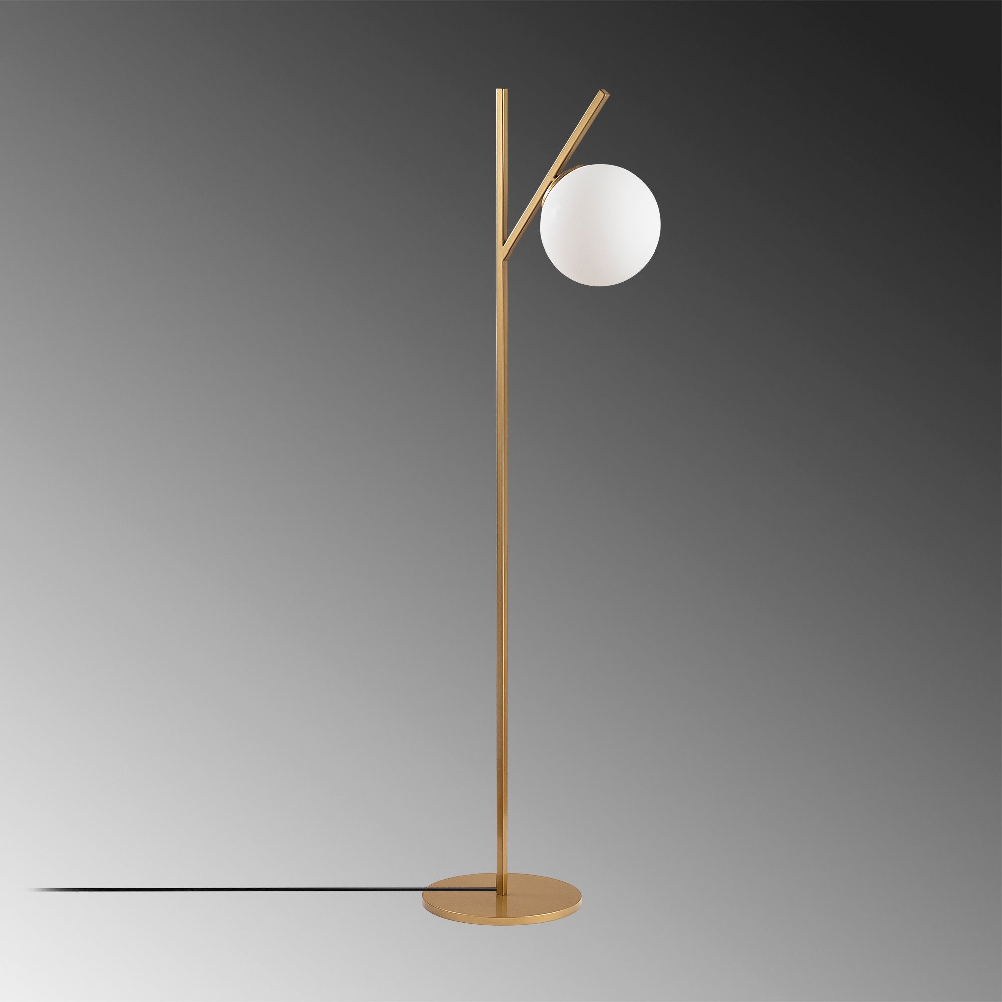 Candeeiro de Pé elegante com corpo de metal e tampa de vidro, acabamento dourado, 31 x 45 x 152 cm | Soquete E14, 40 W máx., cabo de 200 cm | Design escandinavo moderno