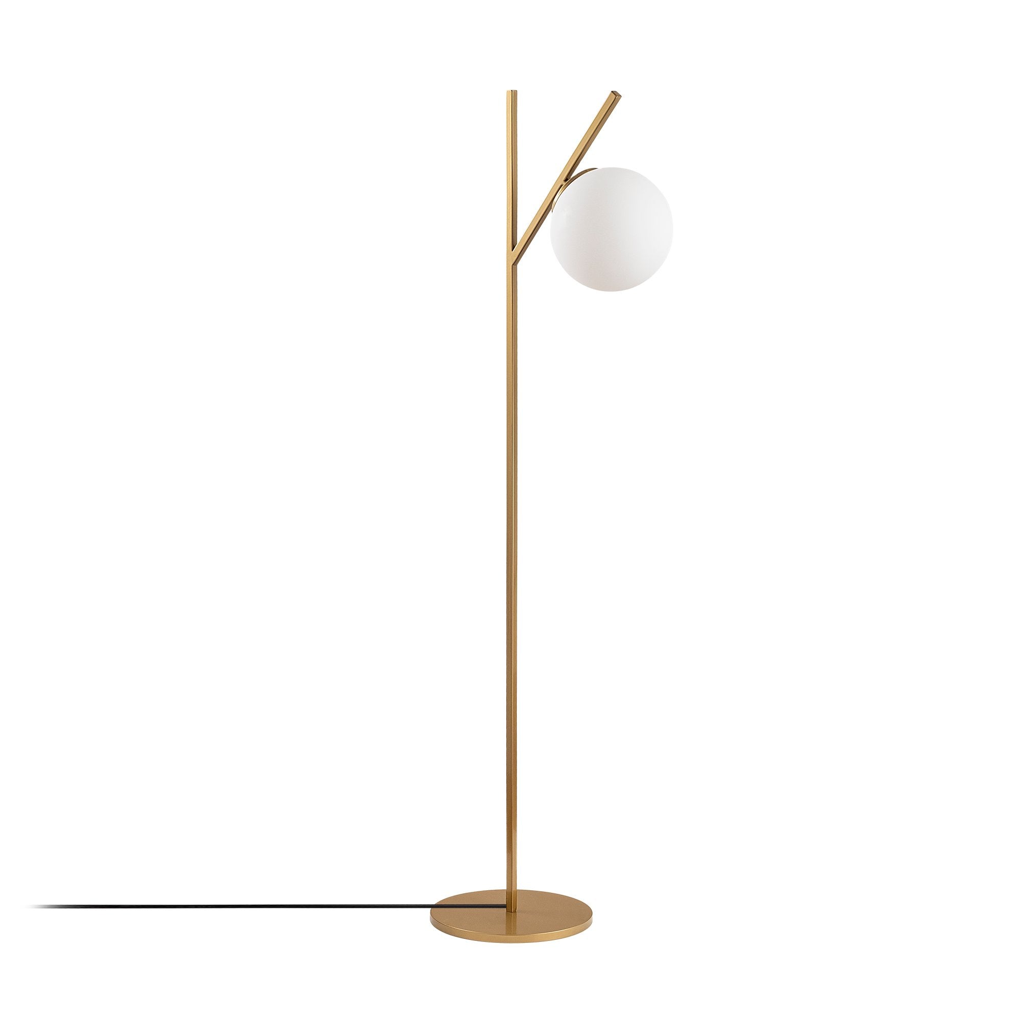 Candeeiro de Pé elegante com corpo de metal e tampa de vidro, acabamento dourado, 31 x 45 x 152 cm | Soquete E14, 40 W máx., cabo de 200 cm | Design escandinavo moderno