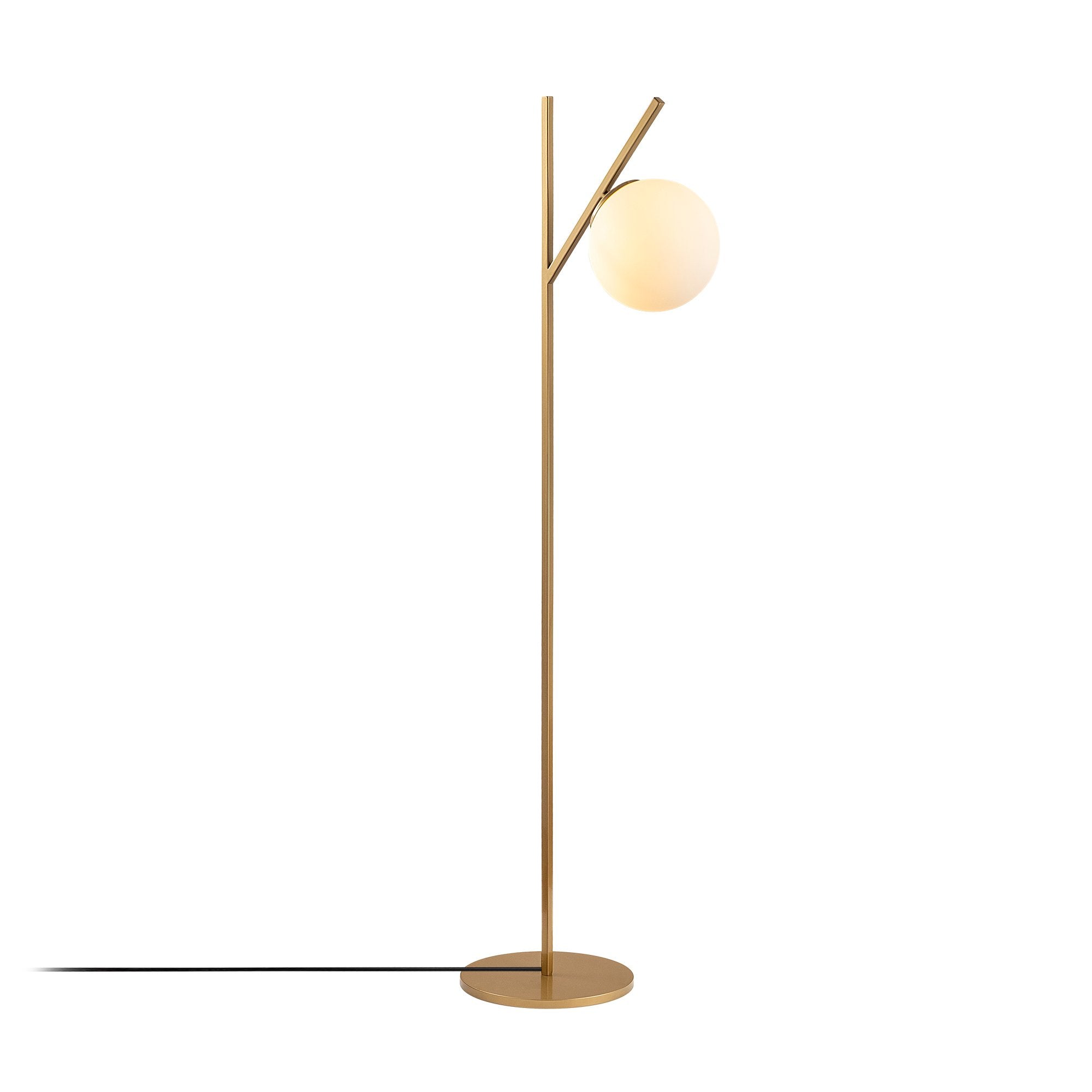 Candeeiro de Pé elegante com corpo de metal e tampa de vidro, acabamento dourado, 31 x 45 x 152 cm | Soquete E14, 40 W máx., cabo de 200 cm | Design escandinavo moderno