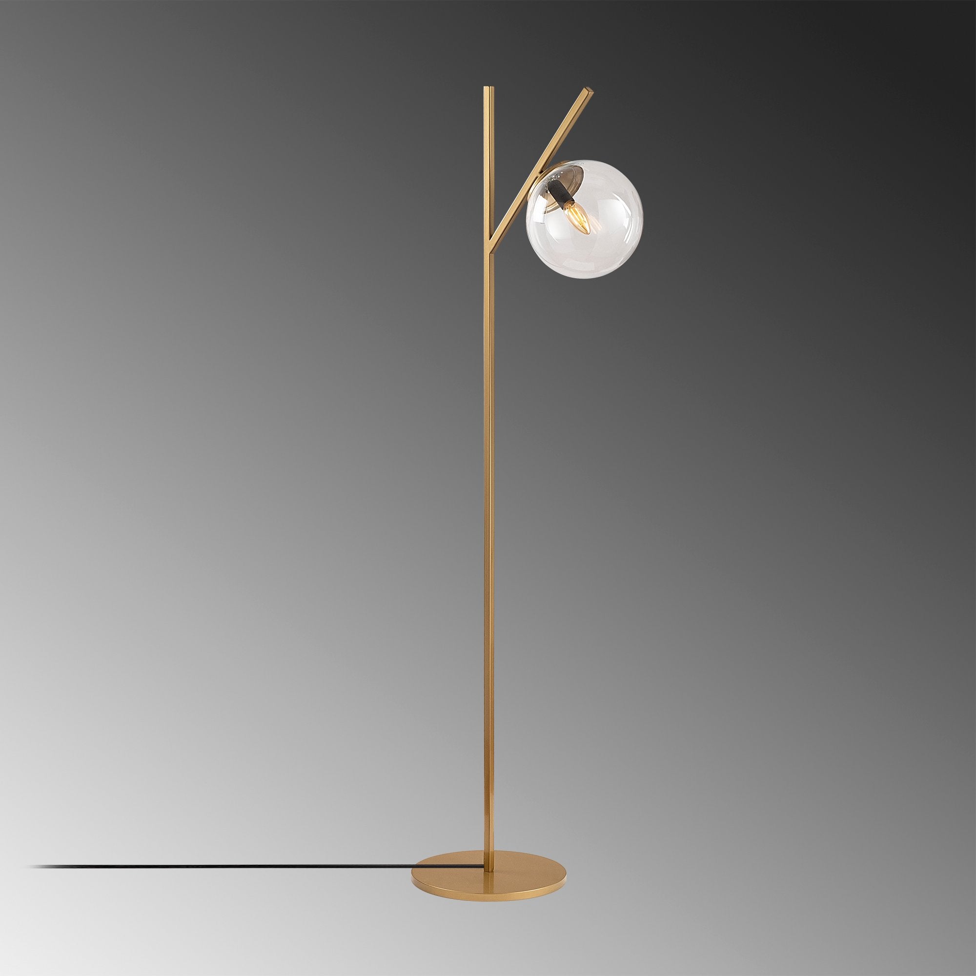 Candeeiro de Pé elegante com corpo de metal e tampa de vidro, acabamento dourado, 31 x 45 x 152 cm | Soquete E14, 40 W máx., cabo de 200 cm | Design escandinavo moderno