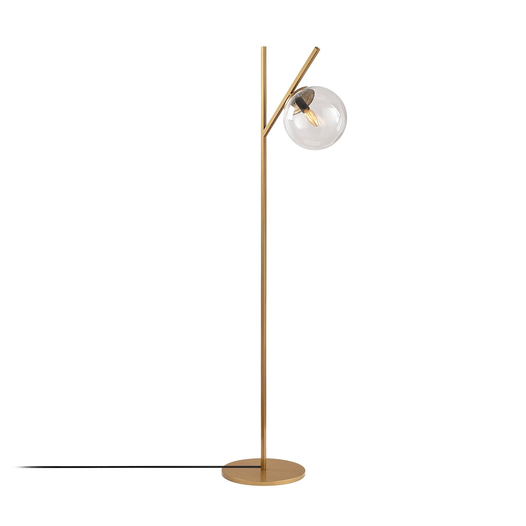Candeeiro de Pé elegante com corpo de metal e tampa de vidro, acabamento dourado, 31 x 45 x 152 cm | Soquete E14, 40 W máx., cabo de 200 cm | Design escandinavo moderno