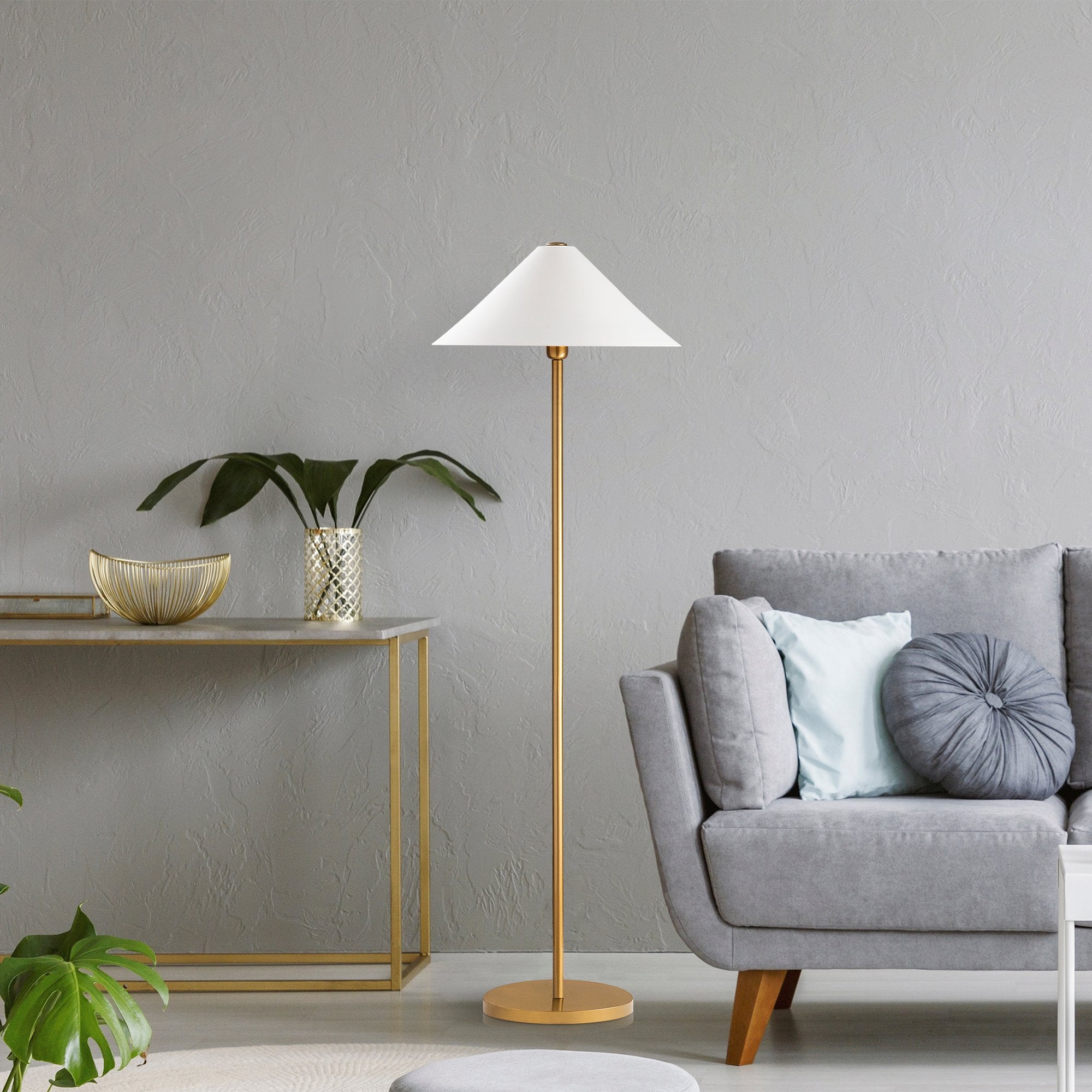 Candeeiro de Pé Moderna com Corpo em Metal, Acabamento Dourado, 46 x 46 x 150 cm | Soquete E27, 40 W máx., Cabo de 200 cm | Iluminação Elegante para Decoração Glamourosa e Escandinava