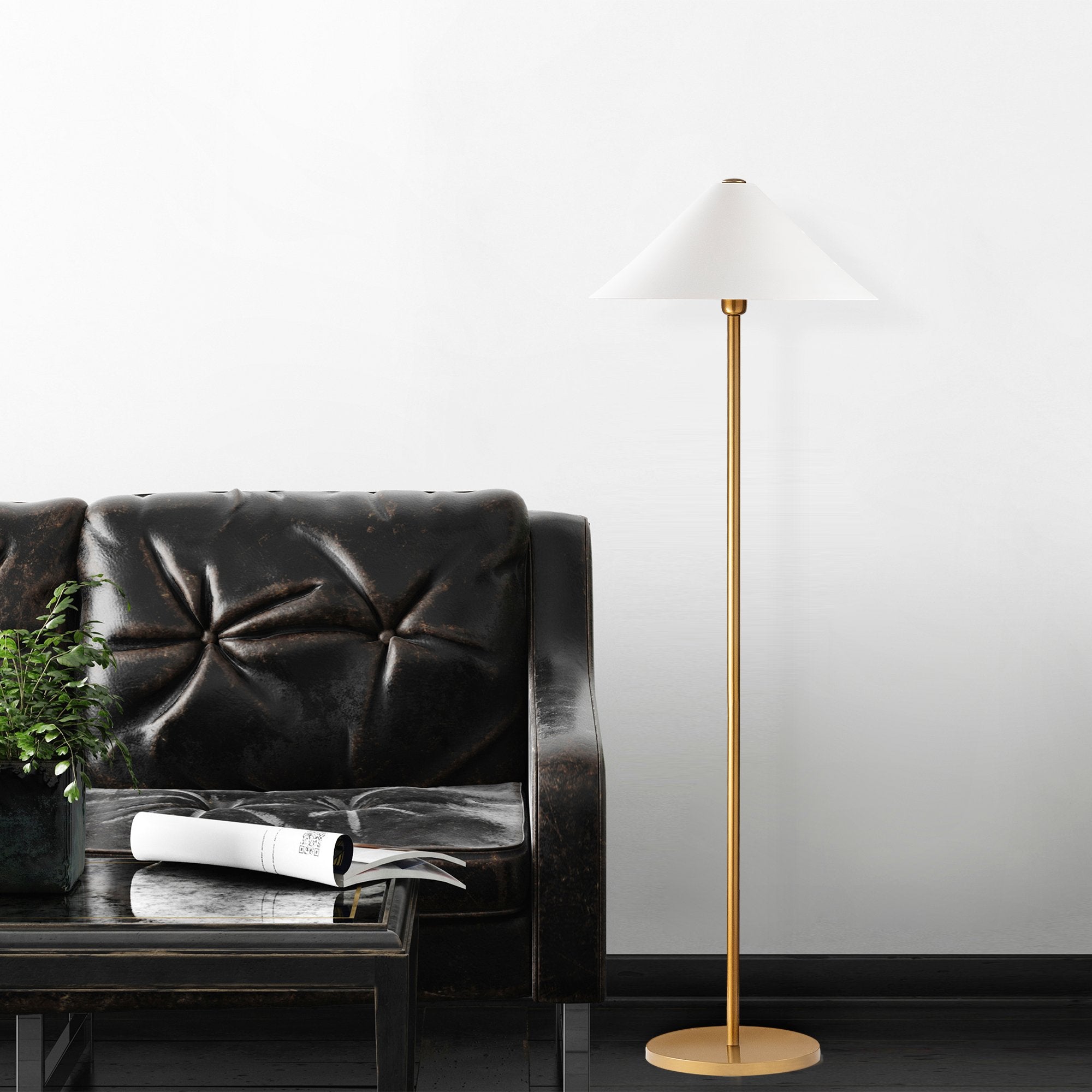 Candeeiro de Pé Moderna com Corpo em Metal, Acabamento Dourado, 46 x 46 x 150 cm | Soquete E27, 40 W máx., Cabo de 200 cm | Iluminação Elegante para Decoração Glamourosa e Escandinava