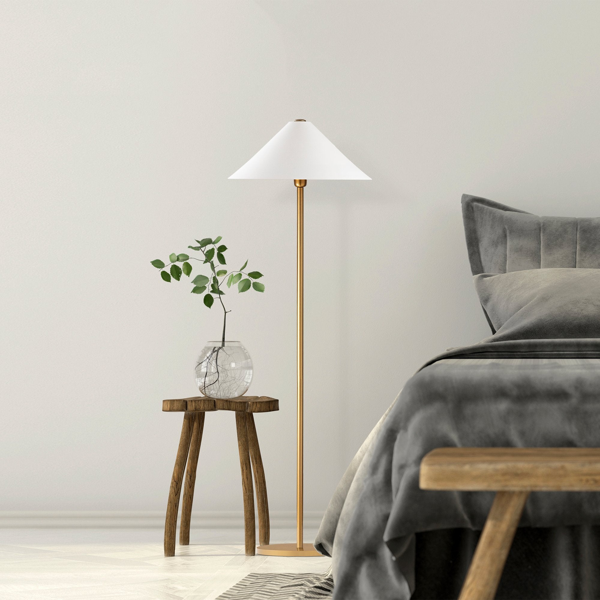 Candeeiro de Pé Moderna com Corpo em Metal, Acabamento Dourado, 46 x 46 x 150 cm | Soquete E27, 40 W máx., Cabo de 200 cm | Iluminação Elegante para Decoração Glamourosa e Escandinava