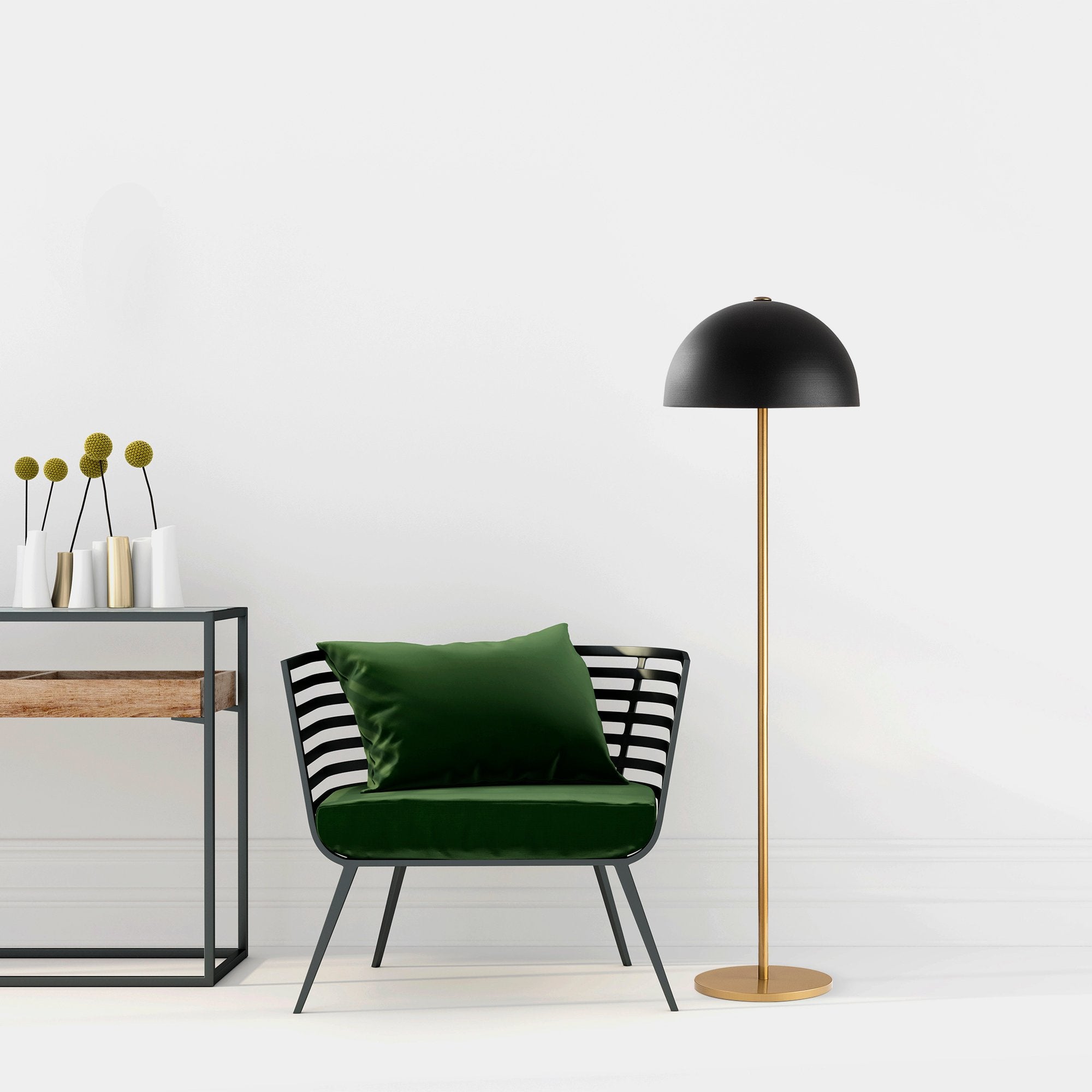 Candeeiro de Pé moderna com corpo de metal, acabamento dourado, 40 x 40 x 154 cm | Soquete E27, 40 W máx., cabo de 200 cm | Design escandinavo elegante para residências e hotéis