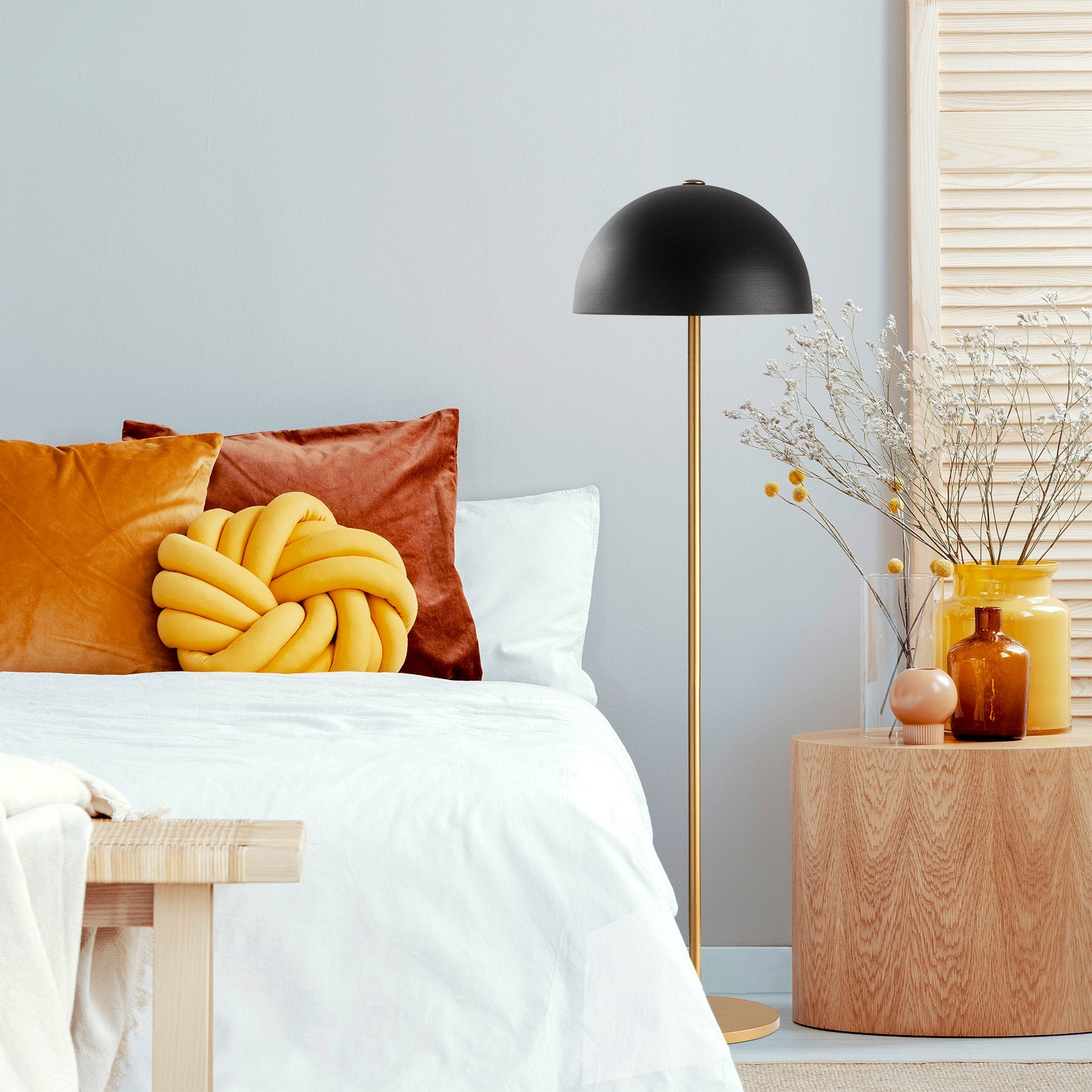 Candeeiro de Pé moderna com corpo de metal, acabamento dourado, 40 x 40 x 154 cm | Soquete E27, 40 W máx., cabo de 200 cm | Design escandinavo elegante para residências e hotéis