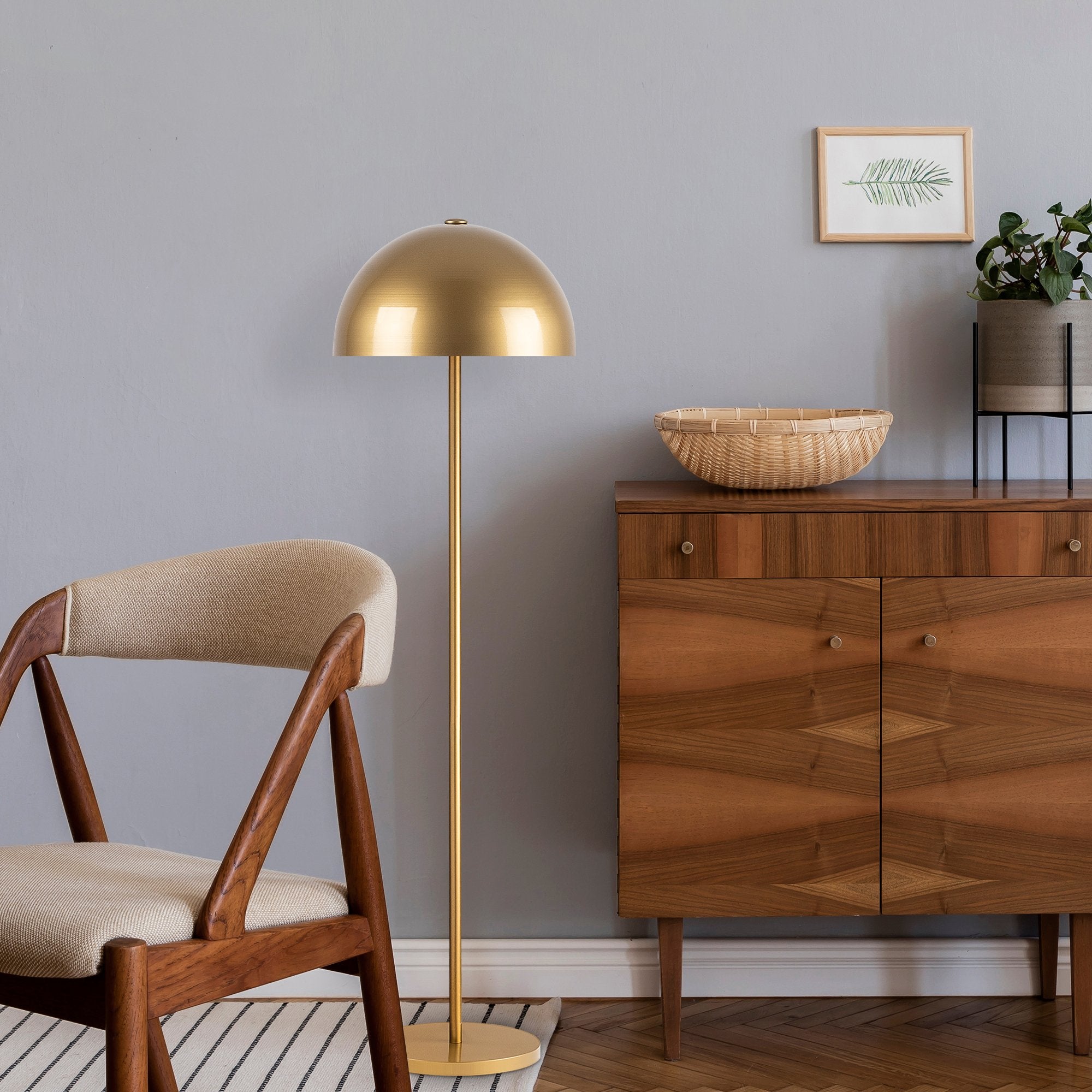 Candeeiro de Pé elegante com corpo de metal, acabamento dourado, 40 x 40 x 154 cm | Soquete E27, 40 W máx., cabo de 200 cm | Perfeita para interiores modernos e glamourosos
