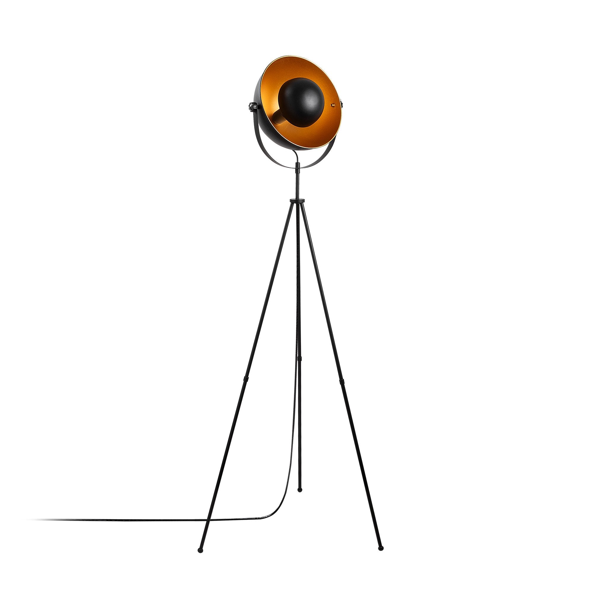 Candeeiro de Pé moderna com corpo de metal e detalhes dourados, 62 x 45 x 160 cm | Soquete E27, máx. 40 W, cabo de 200 cm | Design elegante em preto e dourado para decoração de casa