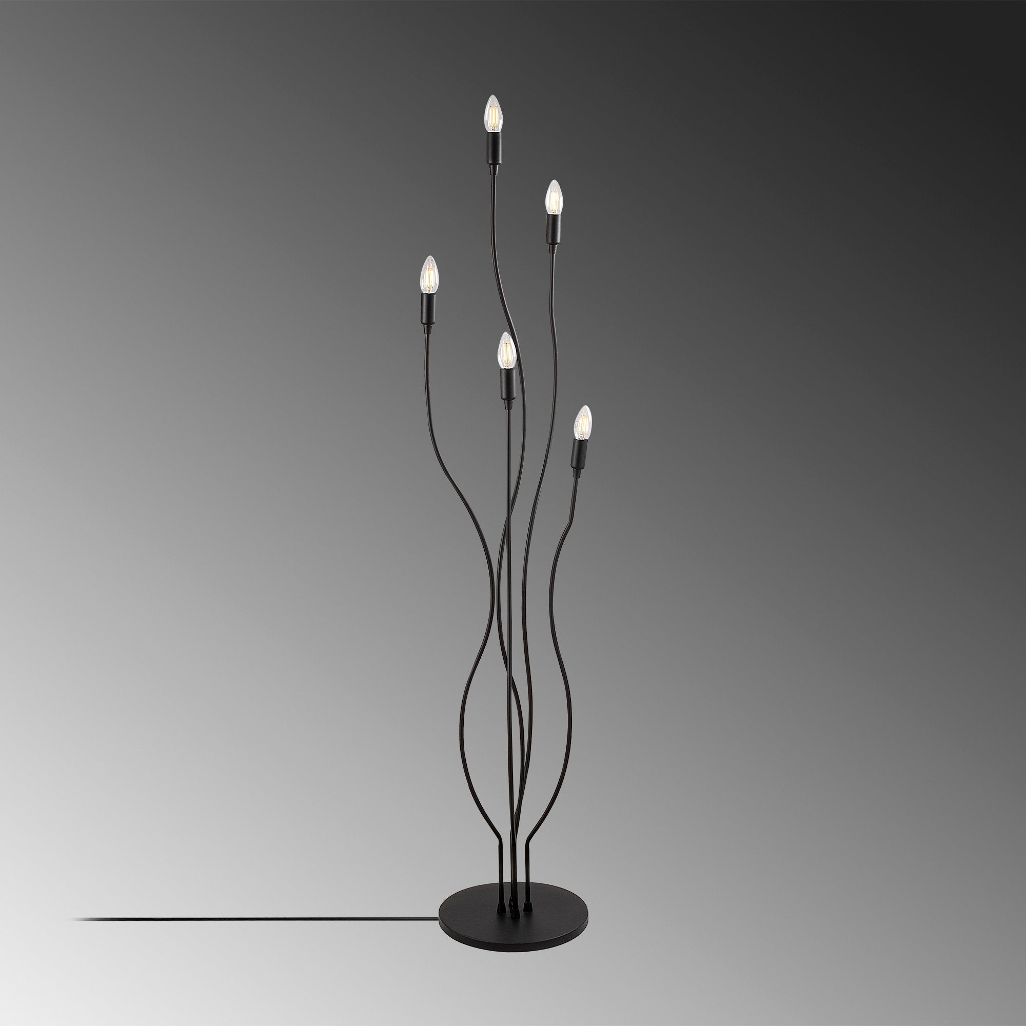 Candeeiro de Pé industrial moderna, corpo de metal preto, 35 x 35 x 155 cm | 5 soquetes E14, 40 W máx. | Iluminação elegante para casa e escritório