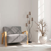 Candeeiro de Pé moderna com corpo de metal e base de tecido, 44 x 44 x 160 cm, preta e bege | 5 soquetes E14, cabo de 200 cm | Iluminação elegante para casa e escritório