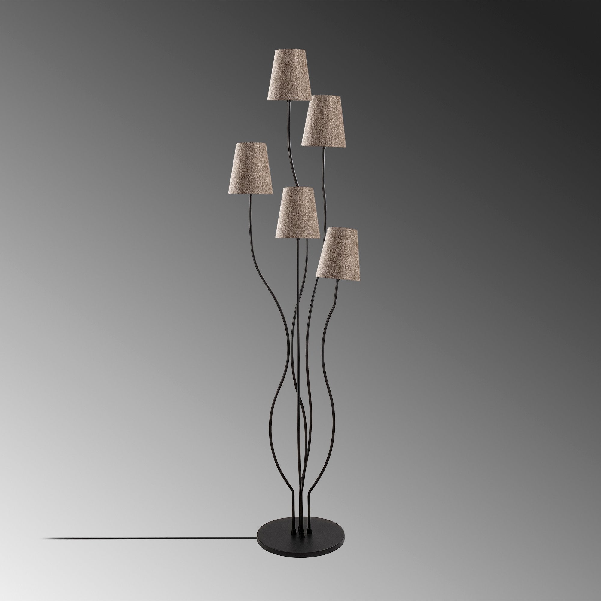Candeeiro de Pé moderna com corpo de metal e base de tecido, 44 x 44 x 160 cm, preta e bege | 5 soquetes E14, cabo de 200 cm | Iluminação elegante para casa e escritório