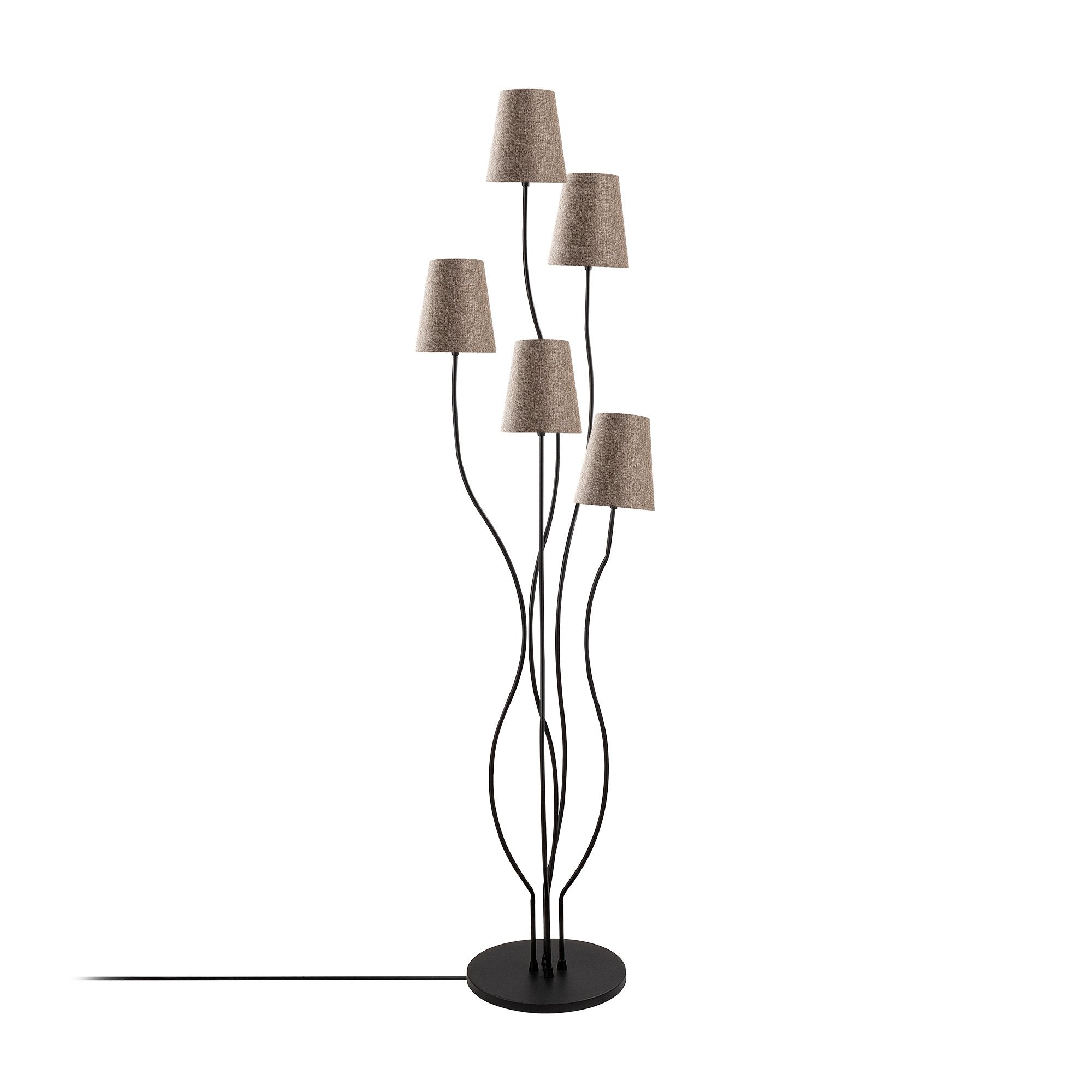 Candeeiro de Pé moderna com corpo de metal e base de tecido, 44 x 44 x 160 cm, preta e bege | 5 soquetes E14, cabo de 200 cm | Iluminação elegante para casa e escritório