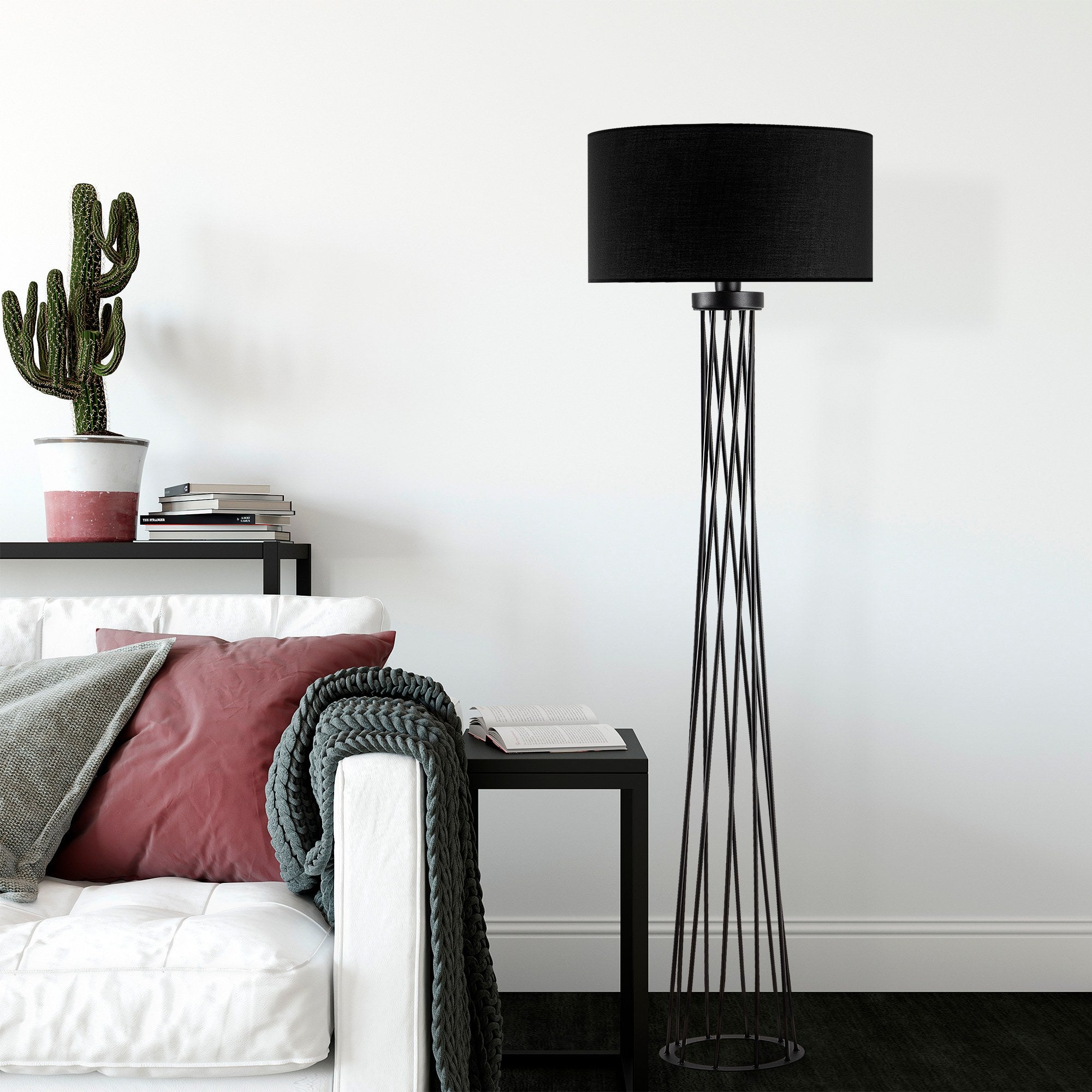 Candeeiro de Pé Elegante Preta, Corpo de Metal, 50 cm de Largura x 175 cm de Altura | IP20, Soquete E27, 40 W Máx., Cabo de 200 cm | Iluminação Elegante para Espaços Modernos