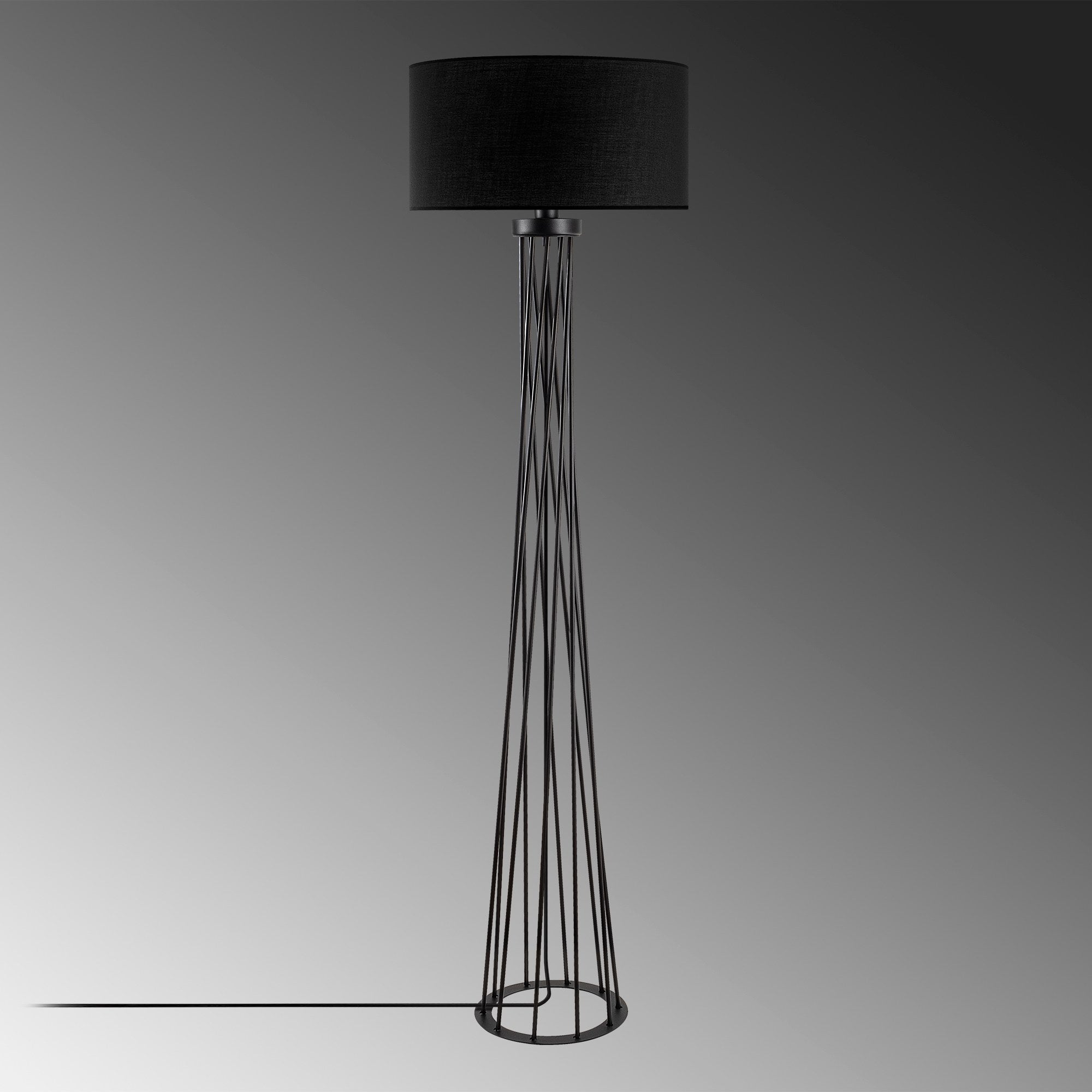 Candeeiro de Pé Elegante Preta, Corpo de Metal, 50 cm de Largura x 175 cm de Altura | IP20, Soquete E27, 40 W Máx., Cabo de 200 cm | Iluminação Elegante para Espaços Modernos