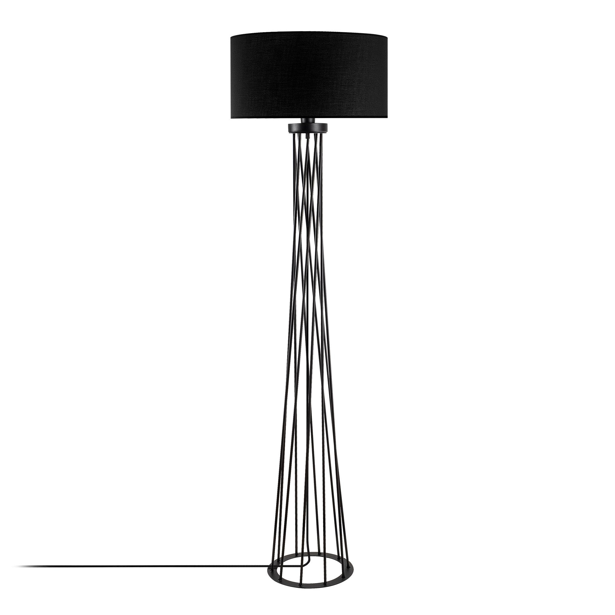 Candeeiro de Pé Elegante Preta, Corpo de Metal, 50 cm de Largura x 175 cm de Altura | IP20, Soquete E27, 40 W Máx., Cabo de 200 cm | Iluminação Elegante para Espaços Modernos