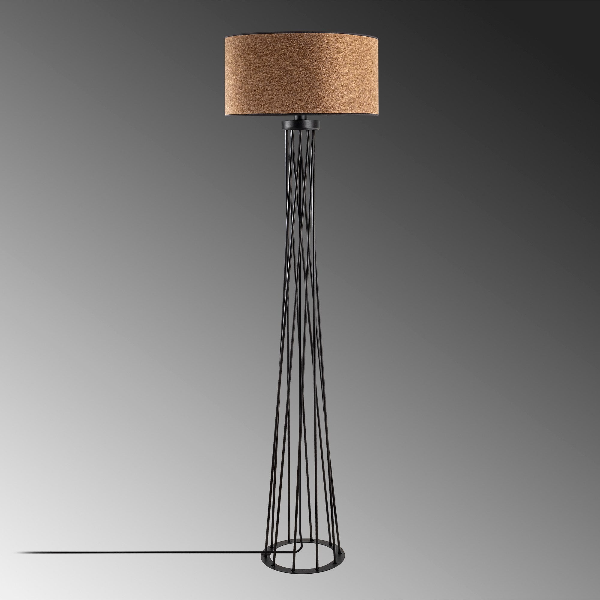 Candeeiro de Pé elegante com corpo de metal, acabamento marrom, 50 cm de largura x 175 cm de altura | Soquete E27, 40 W máx., cabo de 200 cm, interruptor liga/desliga | Perfeito para decoração moderna