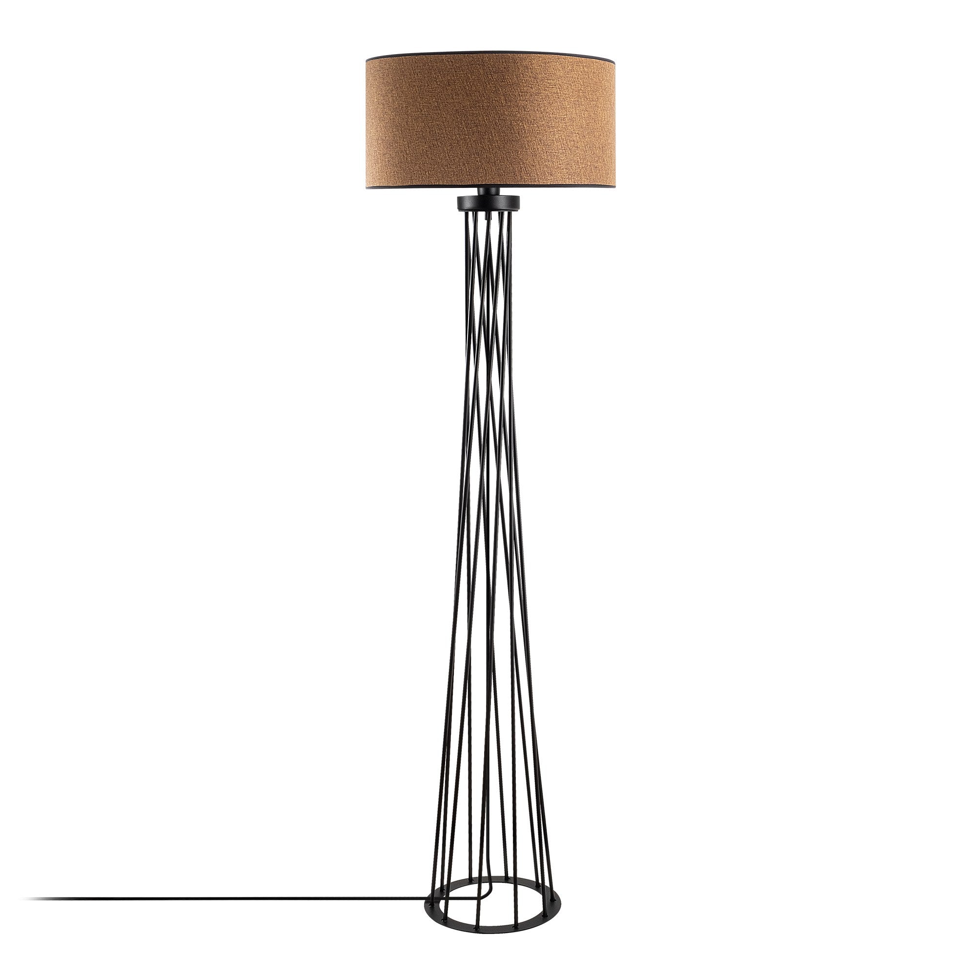 Candeeiro de Pé elegante com corpo de metal, acabamento marrom, 50 cm de largura x 175 cm de altura | Soquete E27, 40 W máx., cabo de 200 cm, interruptor liga/desliga | Perfeito para decoração moderna