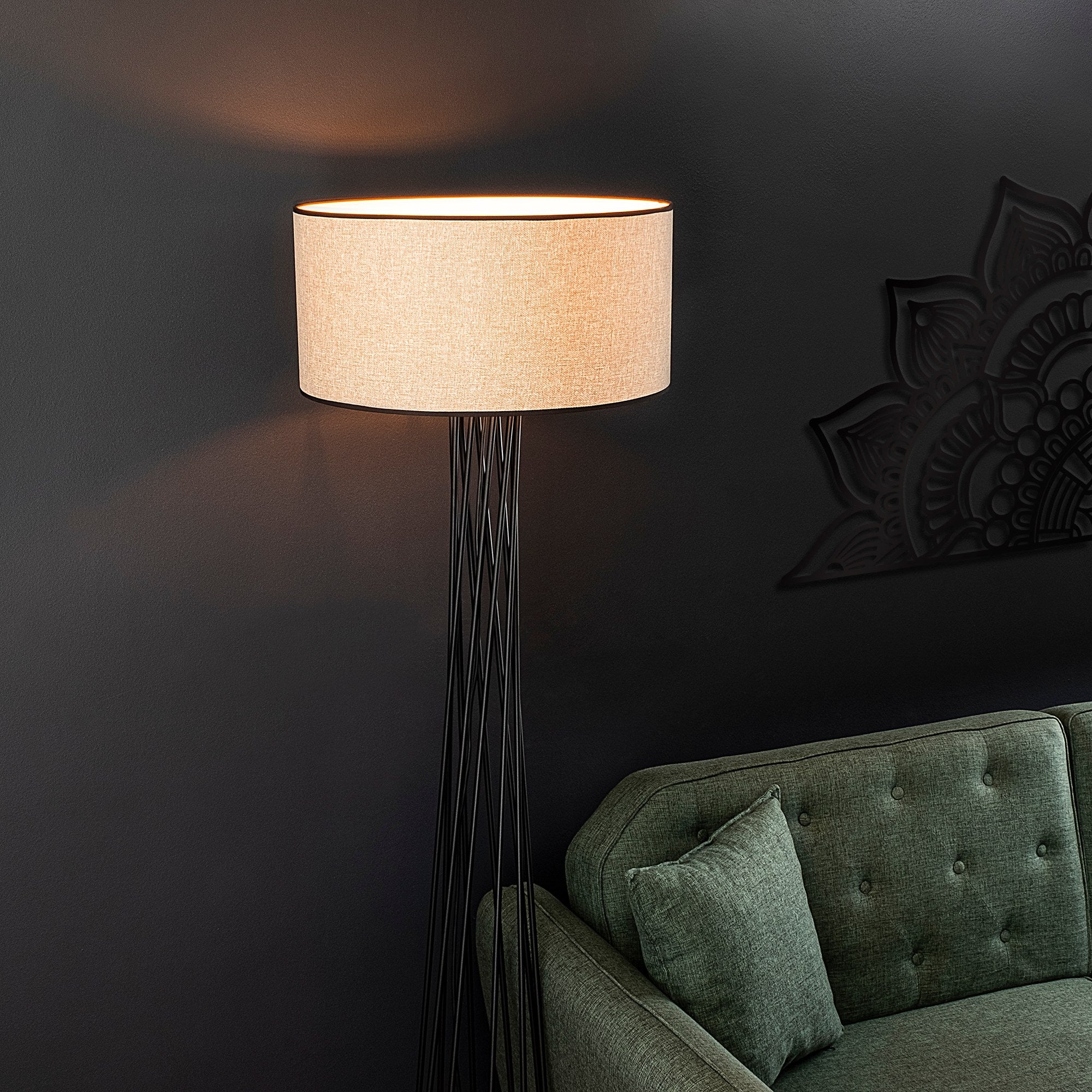 Candeeiro de Pé branca elegante, corpo de metal, 50 cm de largura x 175 cm de altura | IP20, soquete E27, 40 W máx., cabo de 200 cm | Iluminação elegante para espaços modernos