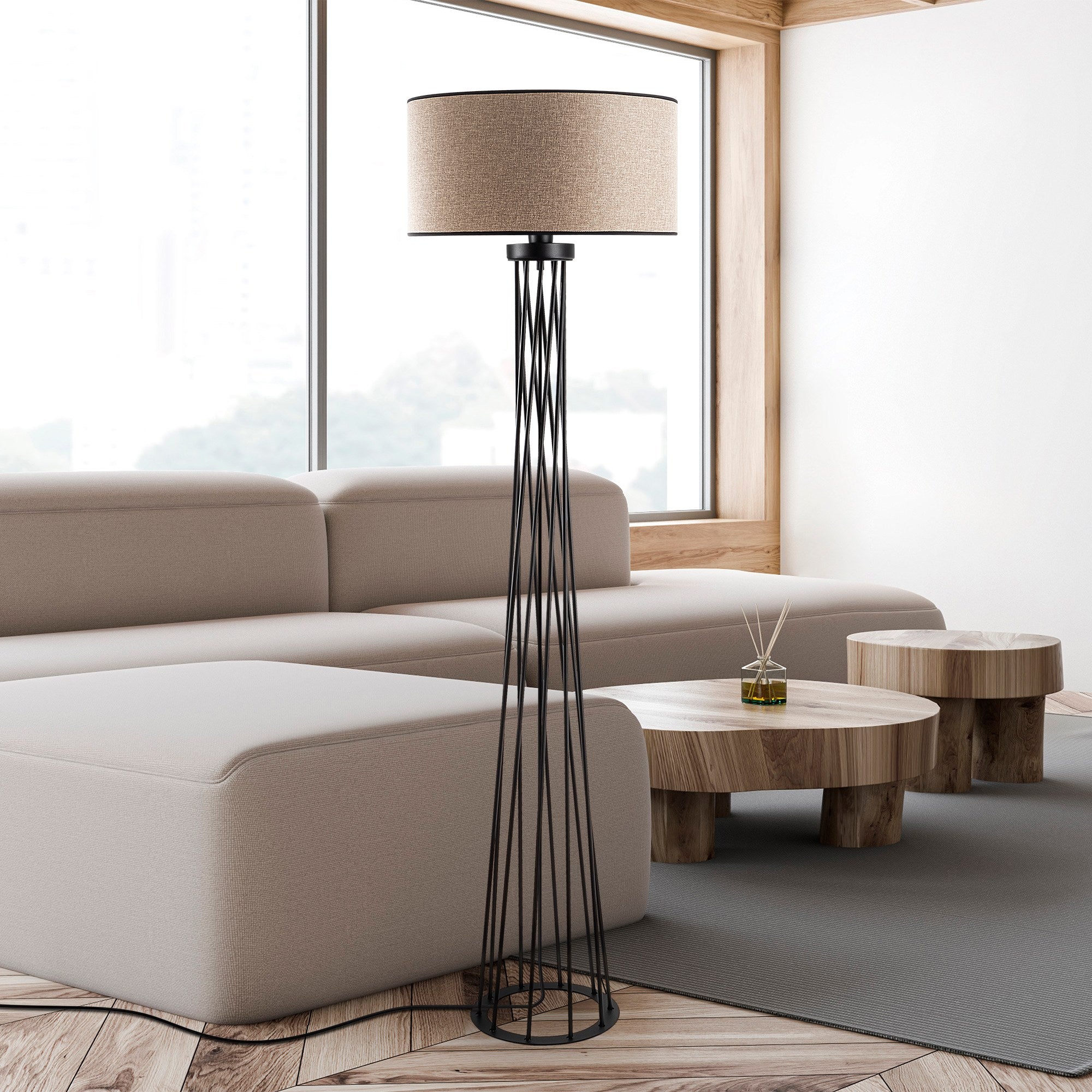 Candeeiro de Pé branca elegante, corpo de metal, 50 cm de largura x 175 cm de altura | IP20, soquete E27, 40 W máx., cabo de 200 cm | Iluminação elegante para espaços modernos